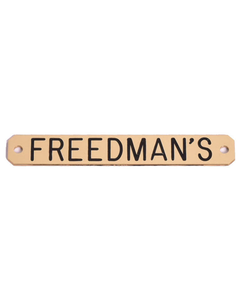 Brass engraved metal halter plate with the text 'FREEDMAN'S' on it, typically used for marking ownership on horse halters.