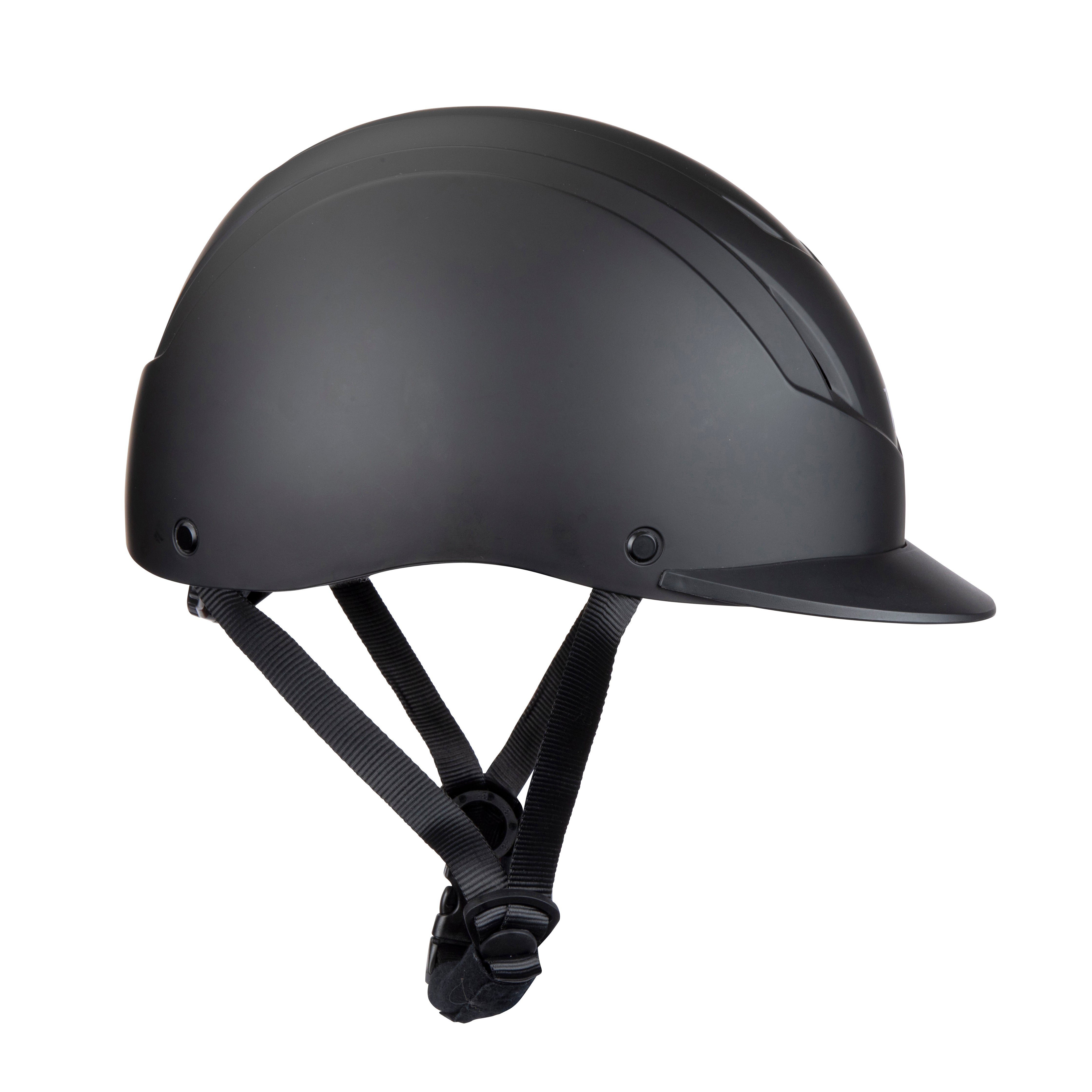 Side View of Shires Karben Matteo Riding Helmet, Showing Ventilation and Adjustable Strap