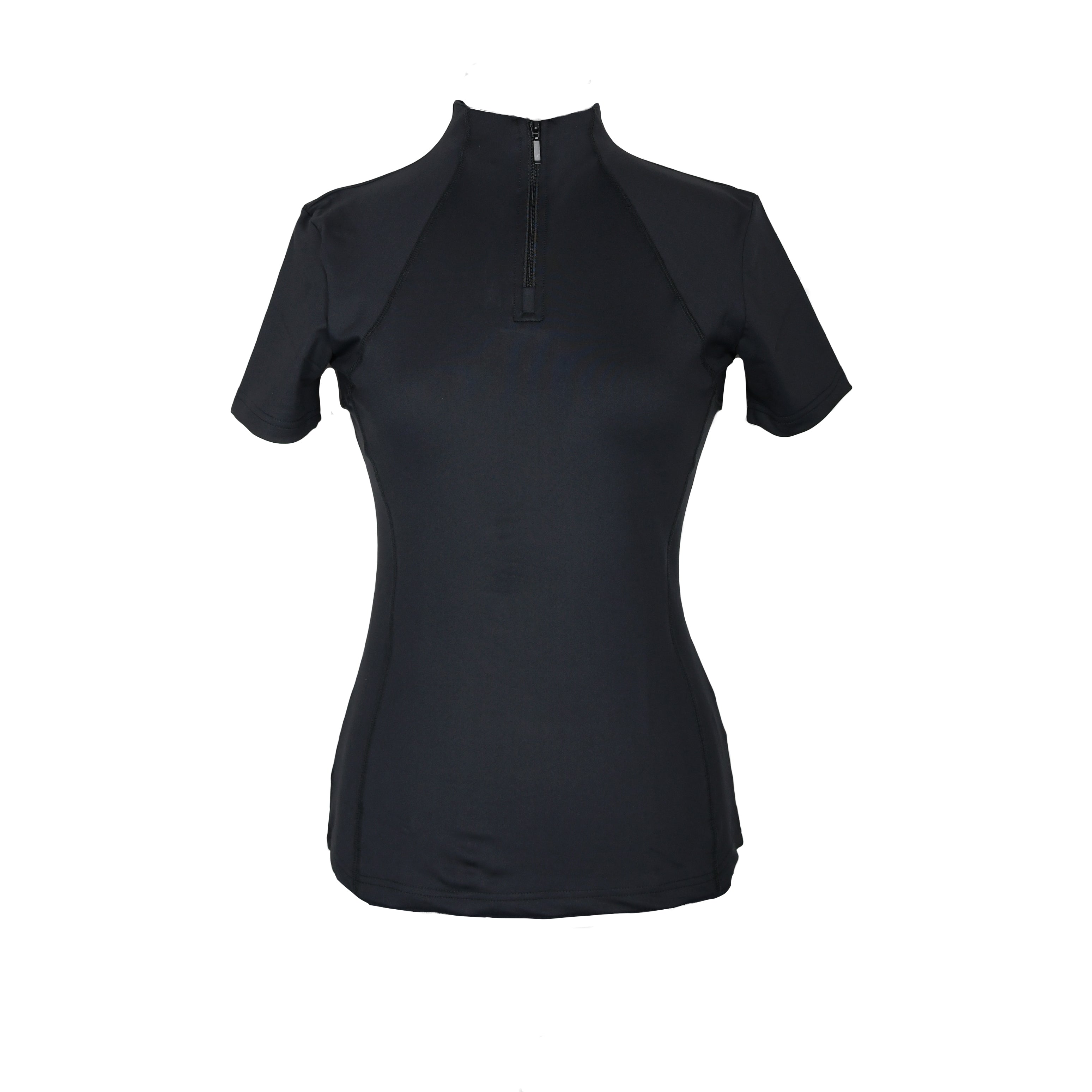 Freedman's Tess Ladies' 1/4 Zip Short Sleeve Top, black, form-fitting, short sleeves, 1/4 zip with black zipper, white background