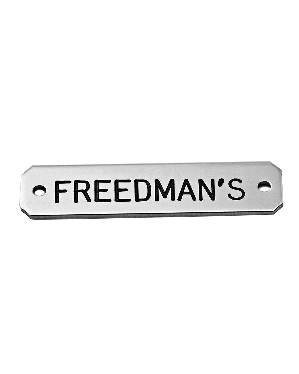 Chrome engraved metal halter plate with the text 'FREEDMAN'S' on it, typically used for marking ownership on horse halters.