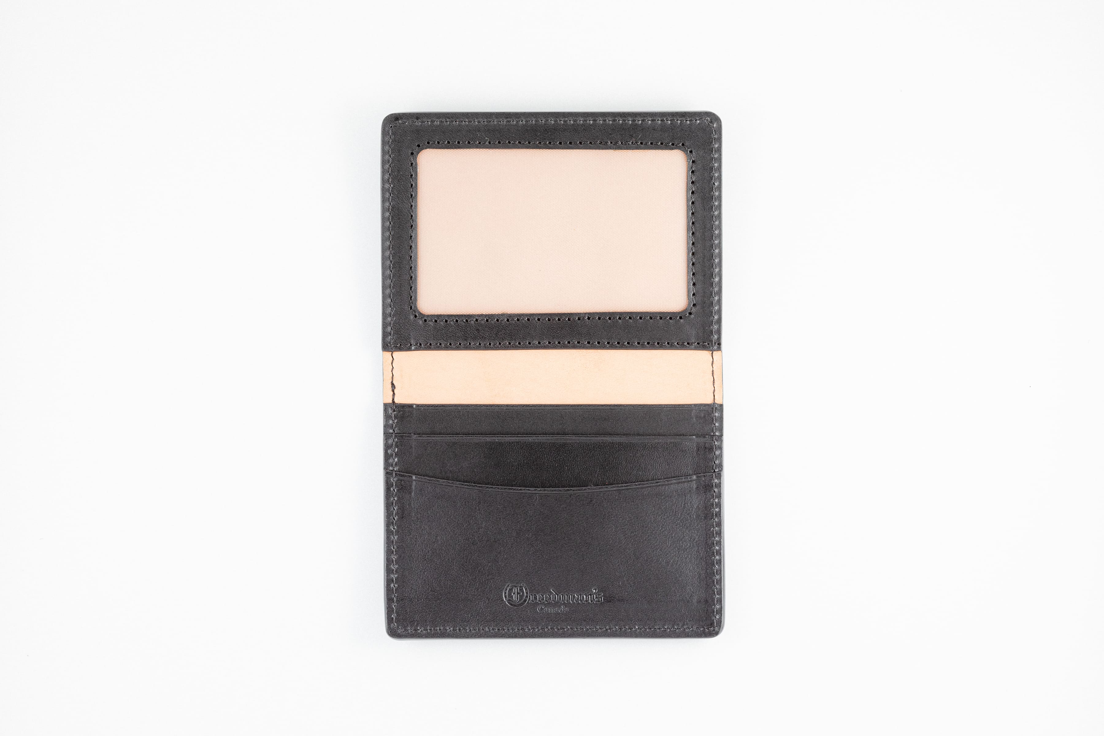 Freedman's Credit Card Holder: Black Leather Wallet, Open View Showing Card Slots and ID Window