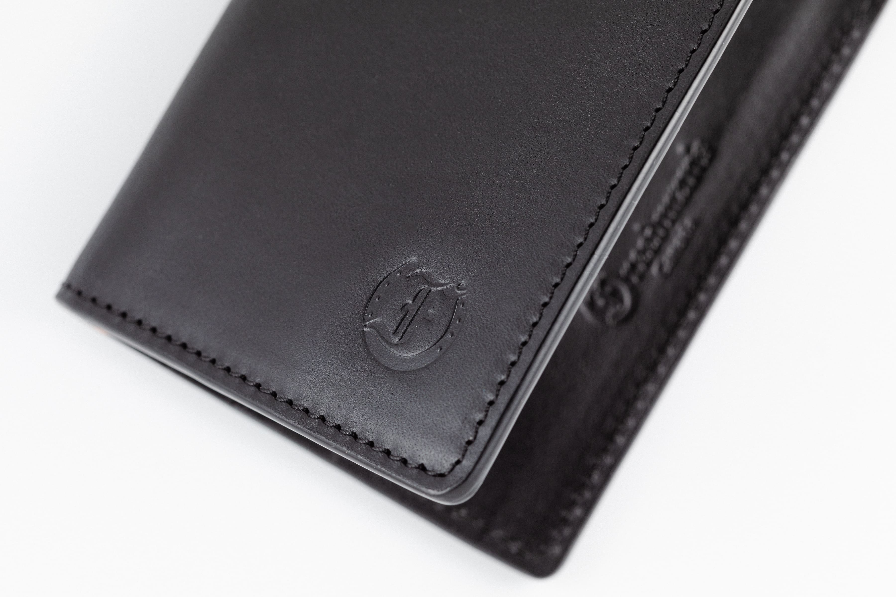 Freedman's Credit Card Holder: Logo Detail on Black Leather