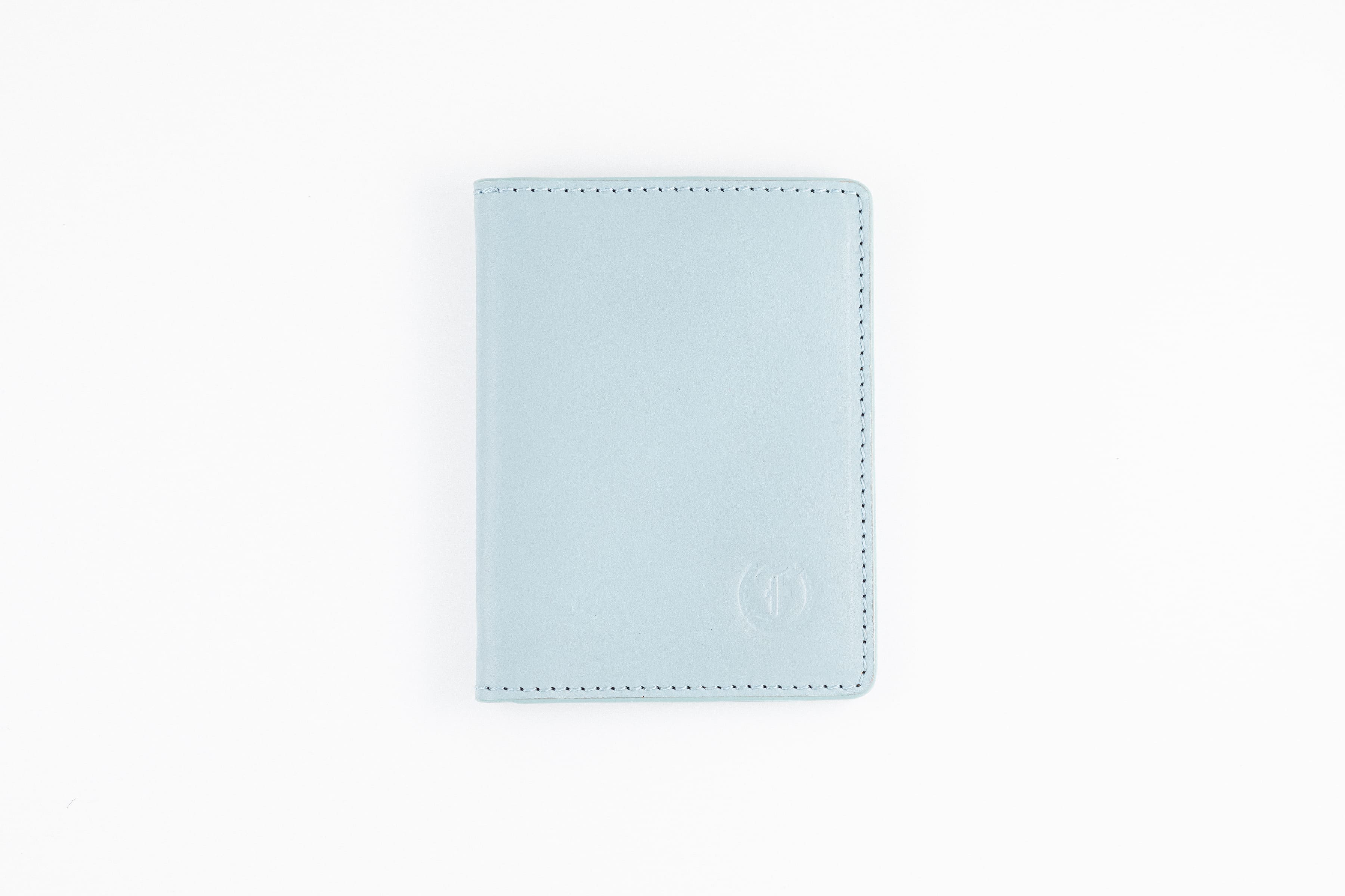 Freedman's Credit Card Holder: Slim and Durable Wallet, Close-Up on Leather Texture and Stitching - Ice Blue