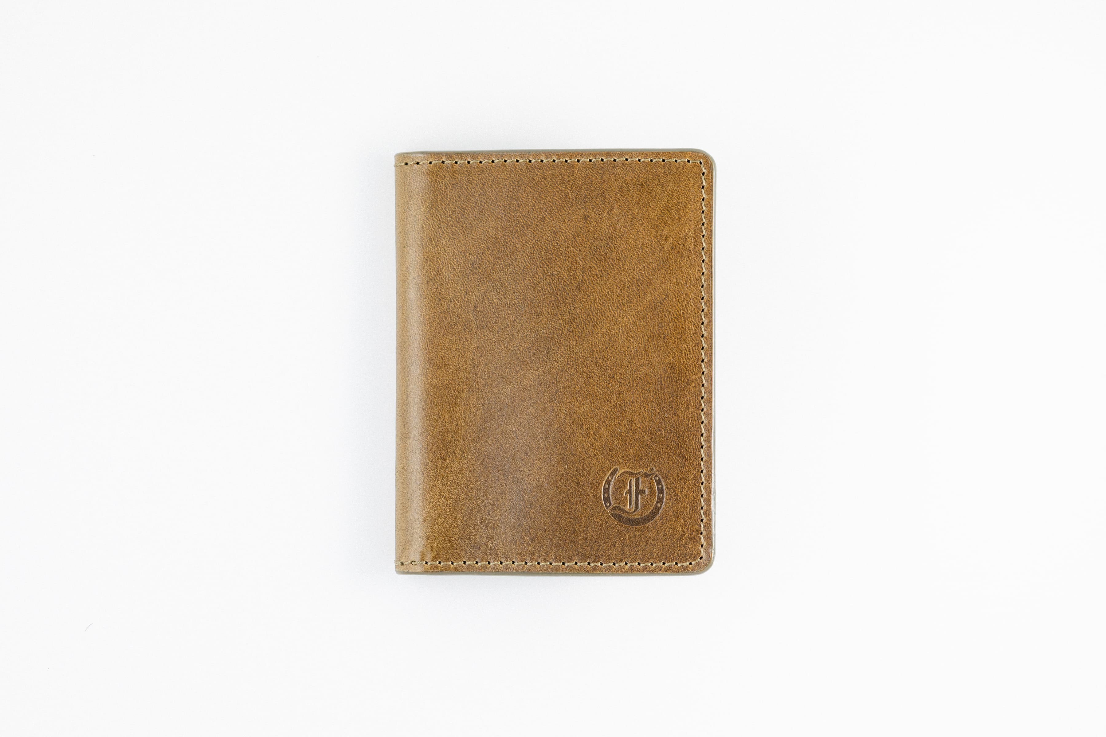 Freedman's Credit Card Holder: Slim and Durable Wallet, Close-Up on Leather Texture and Stitching - Olive