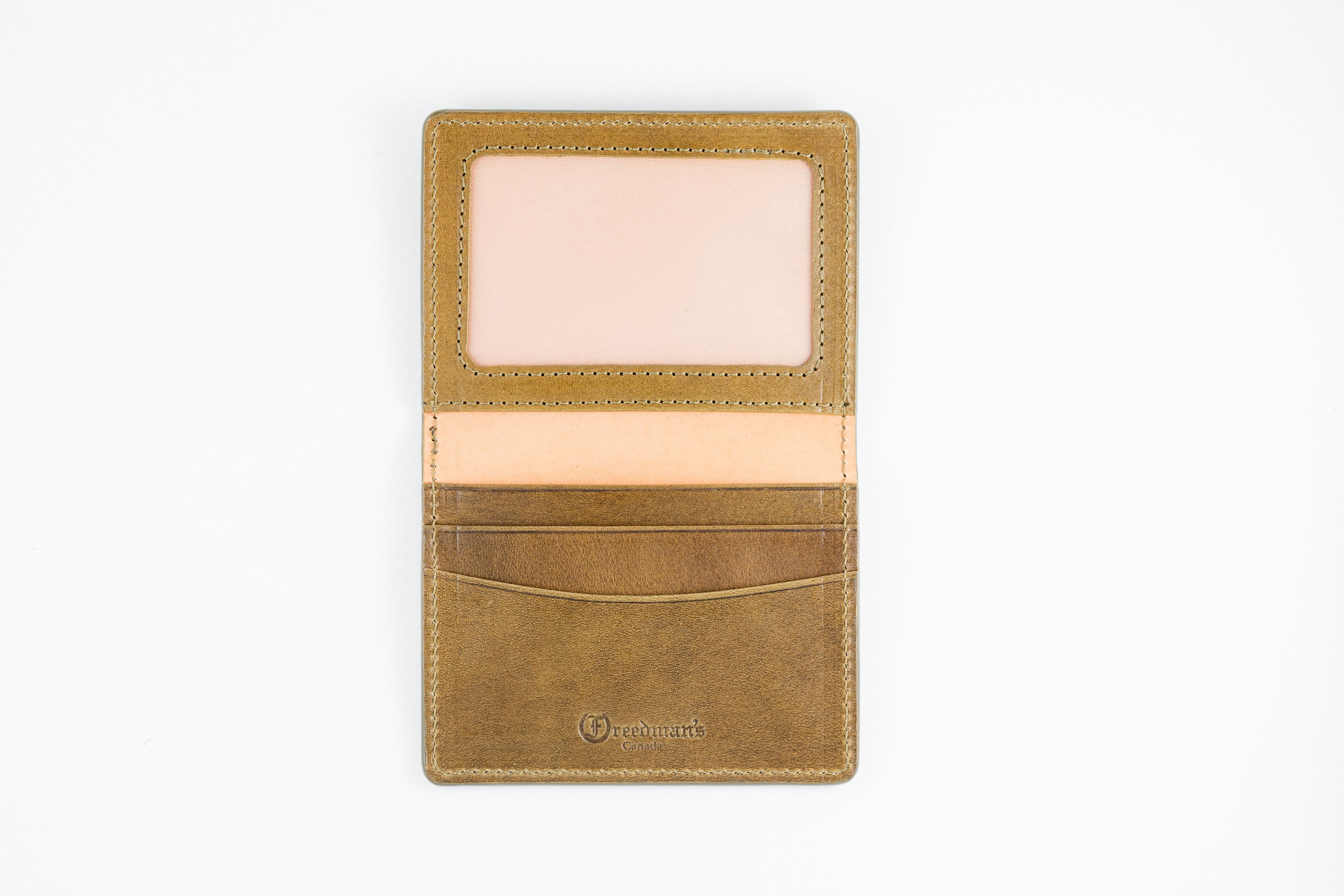 Freedman's Credit Card Holder: Black Leather Wallet, Open View Showing Card Slots and ID Window - Olive