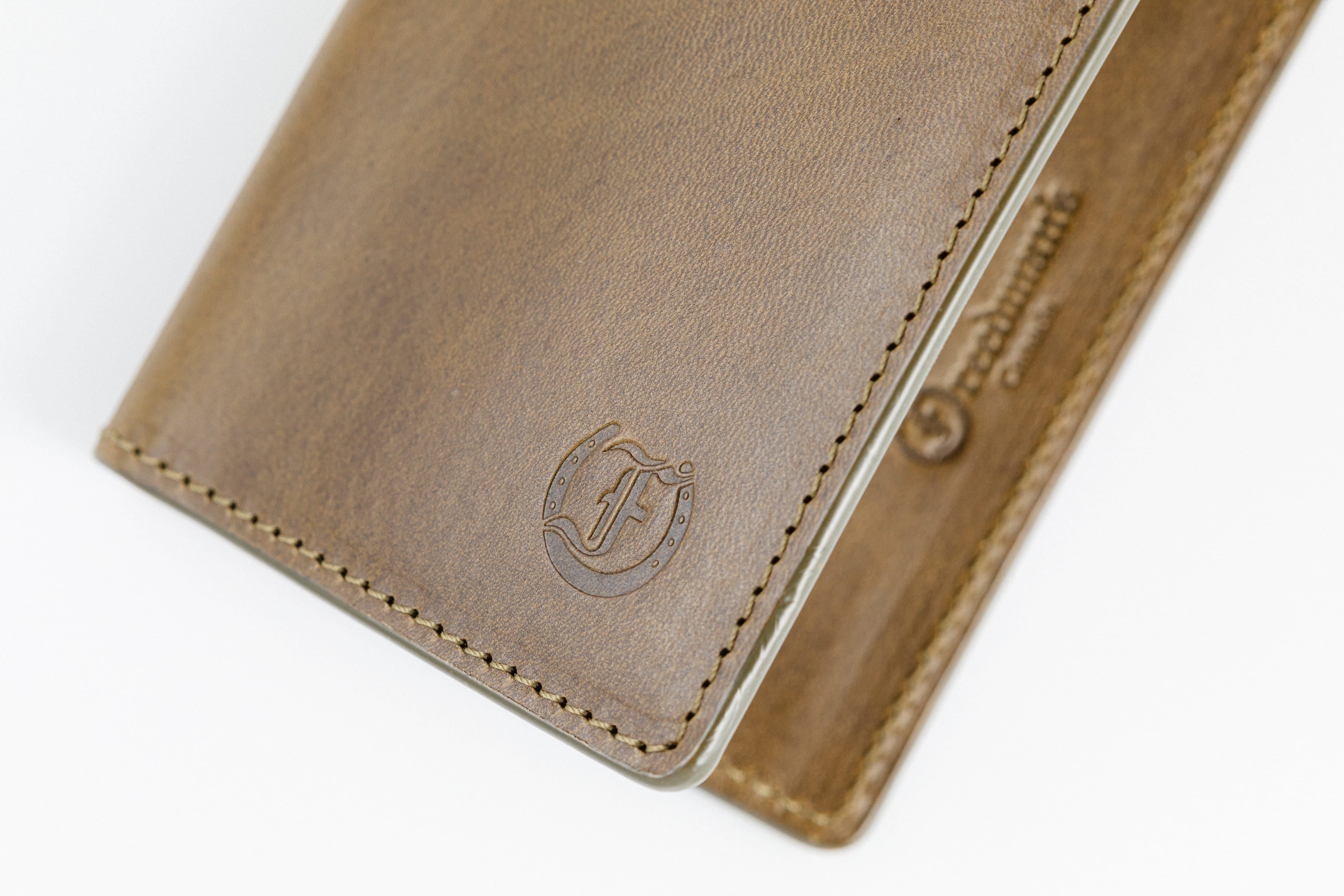 Freedman's Credit Card Holder: Logo Detail on Olive Leather