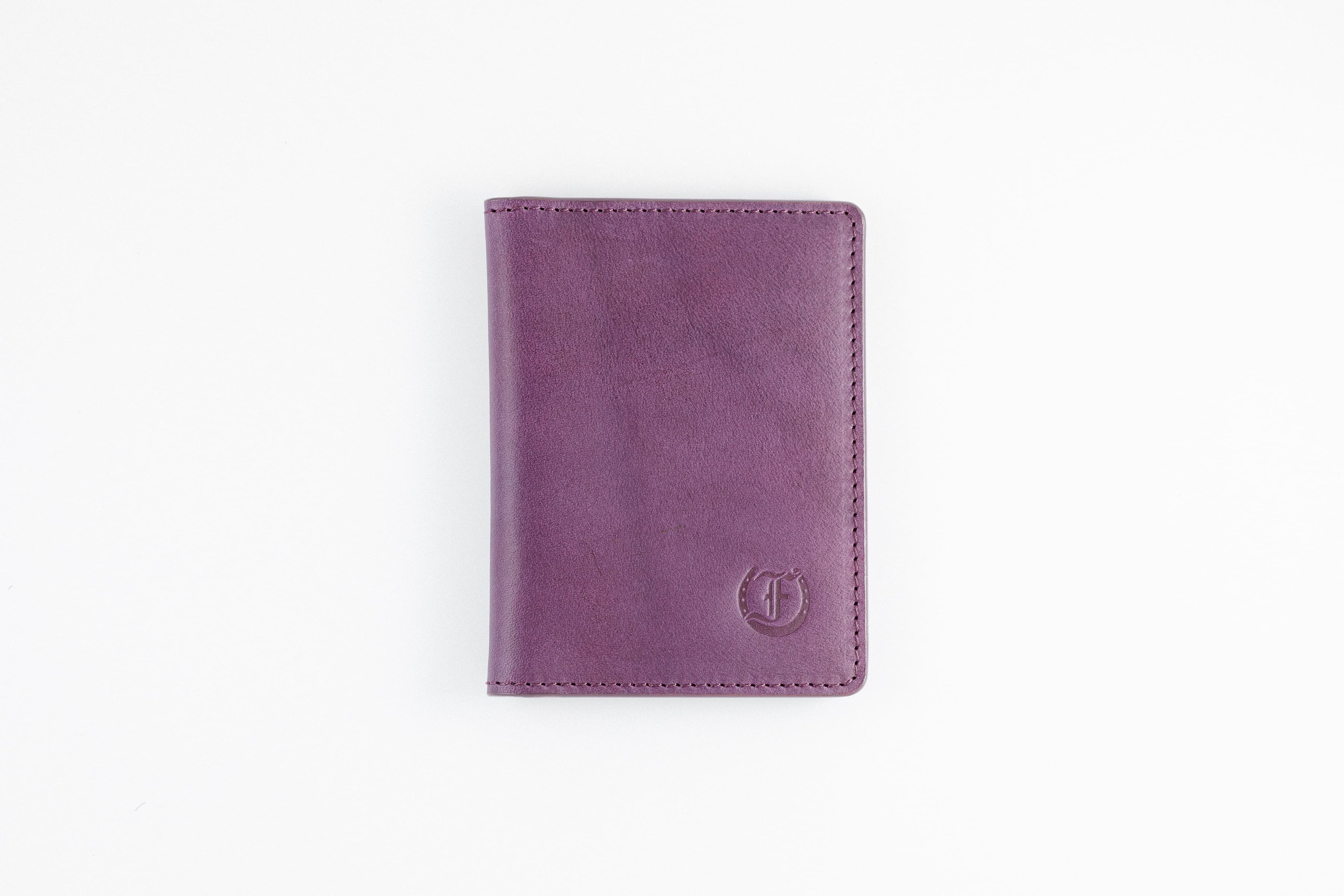 Freedman's Credit Card Holder: Slim and Durable Wallet, Close-Up on Leather Texture and Stitching - Purple