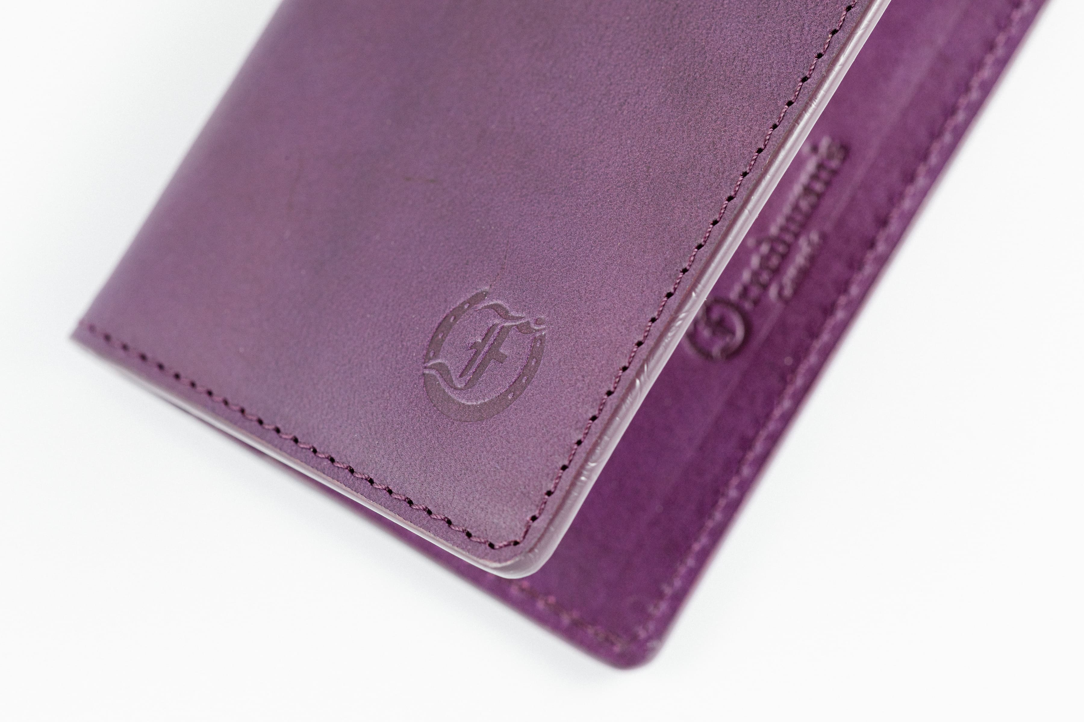 Freedman's Credit Card Holder: Logo Detail on Purple Leather
