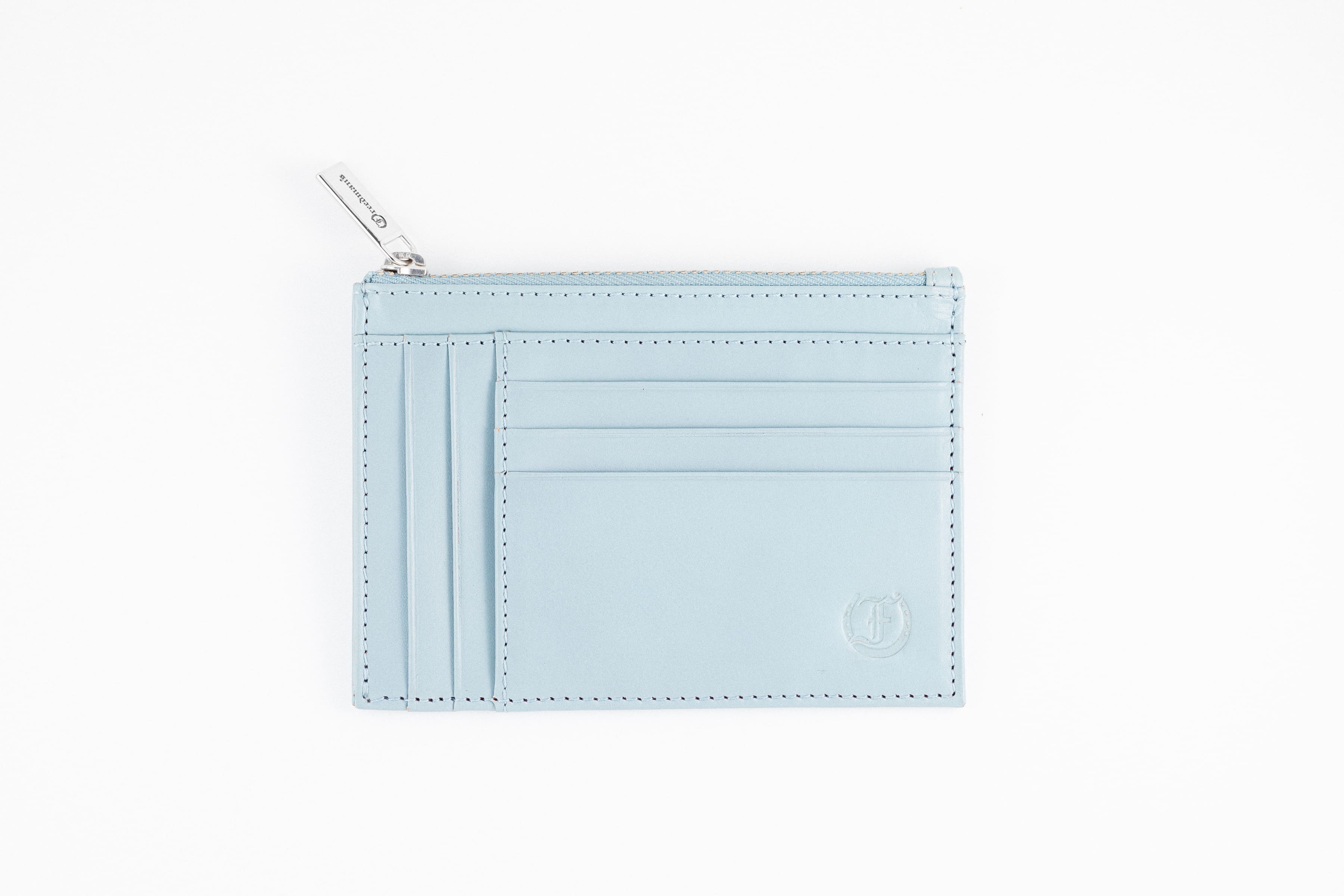 Freedman's Credit Card Zip Top Wallet: Blue Ice Leather Wallet with Zipper Compartment and Card Slots