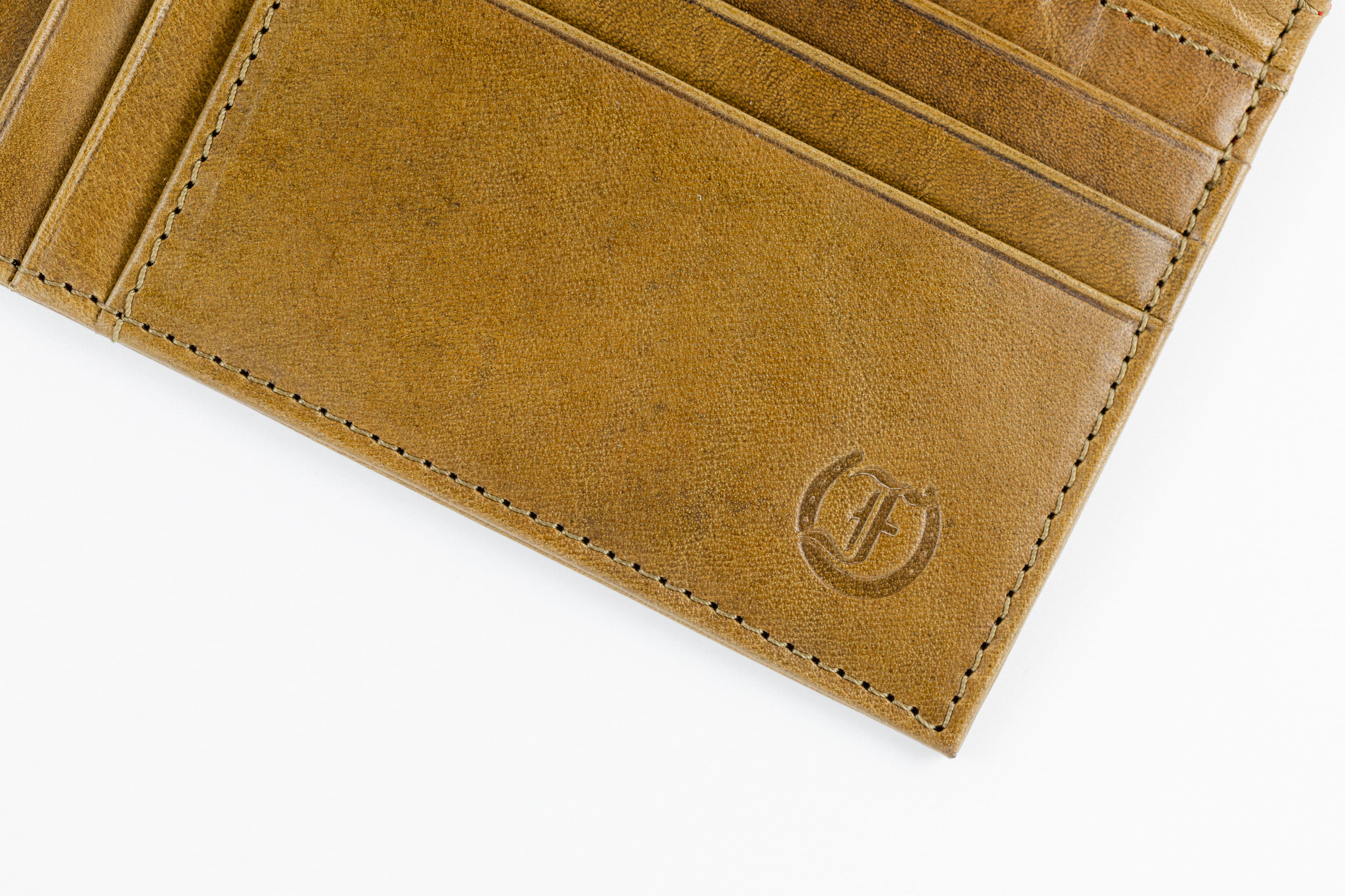 Freedman's Zip Top Wallet: Close-up of Interior Card Slots and Embossed Logo Detail