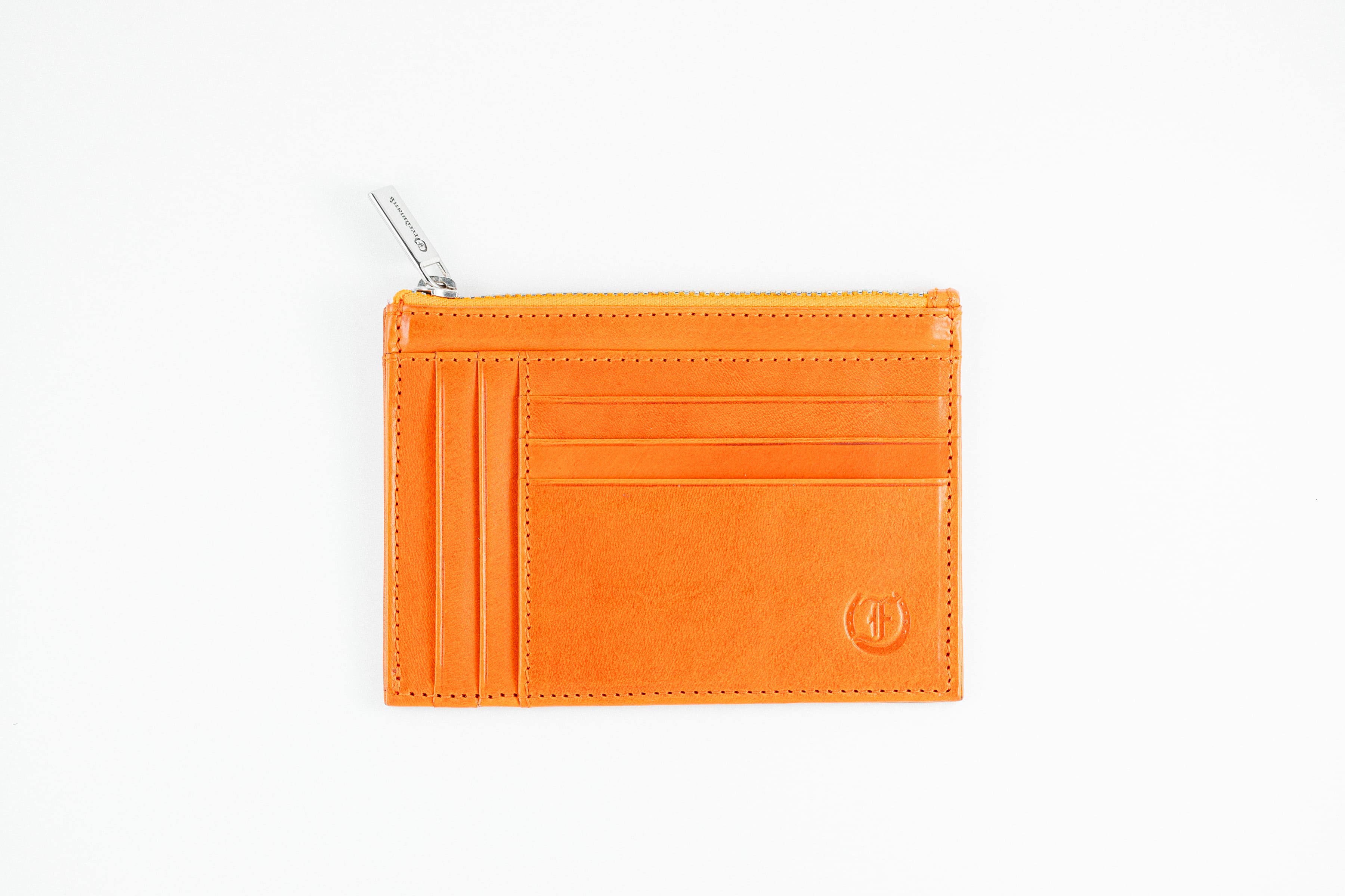 Freedman's Credit Card Zip Top Wallet: Orange Leather Wallet with Zipper Compartment and Card Slots