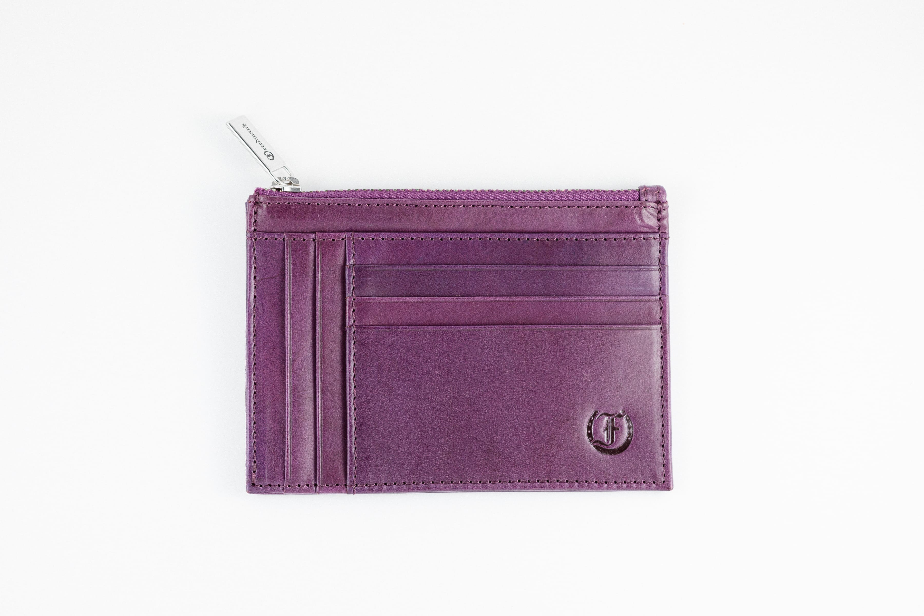 Freedman's Credit Card Zip Top Wallet: Purple Leather Wallet with Zipper Compartment and Card Slots