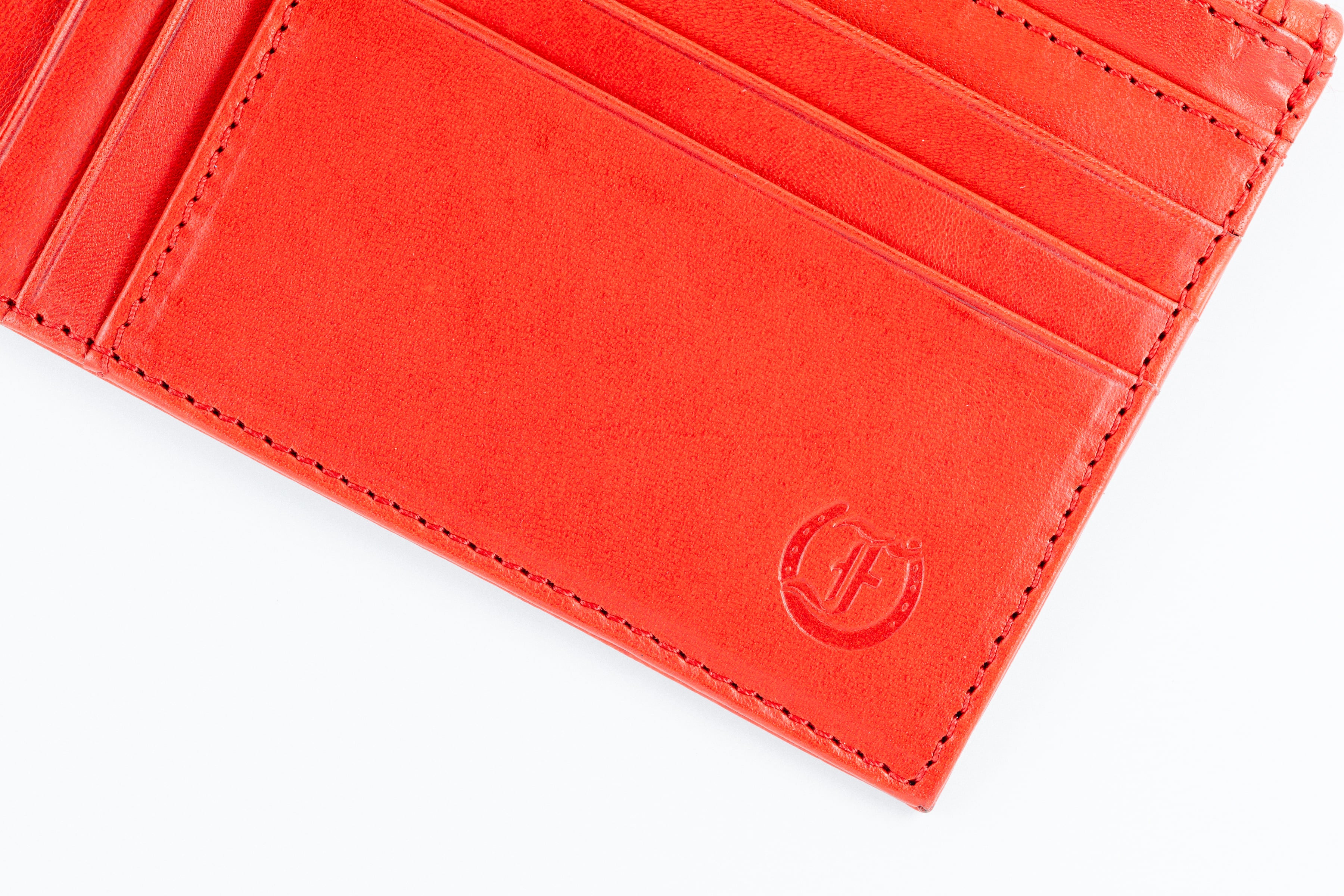 Freedman's Zip Top Wallet: Close-up of Interior Card Slots and Embossed Logo Detail
