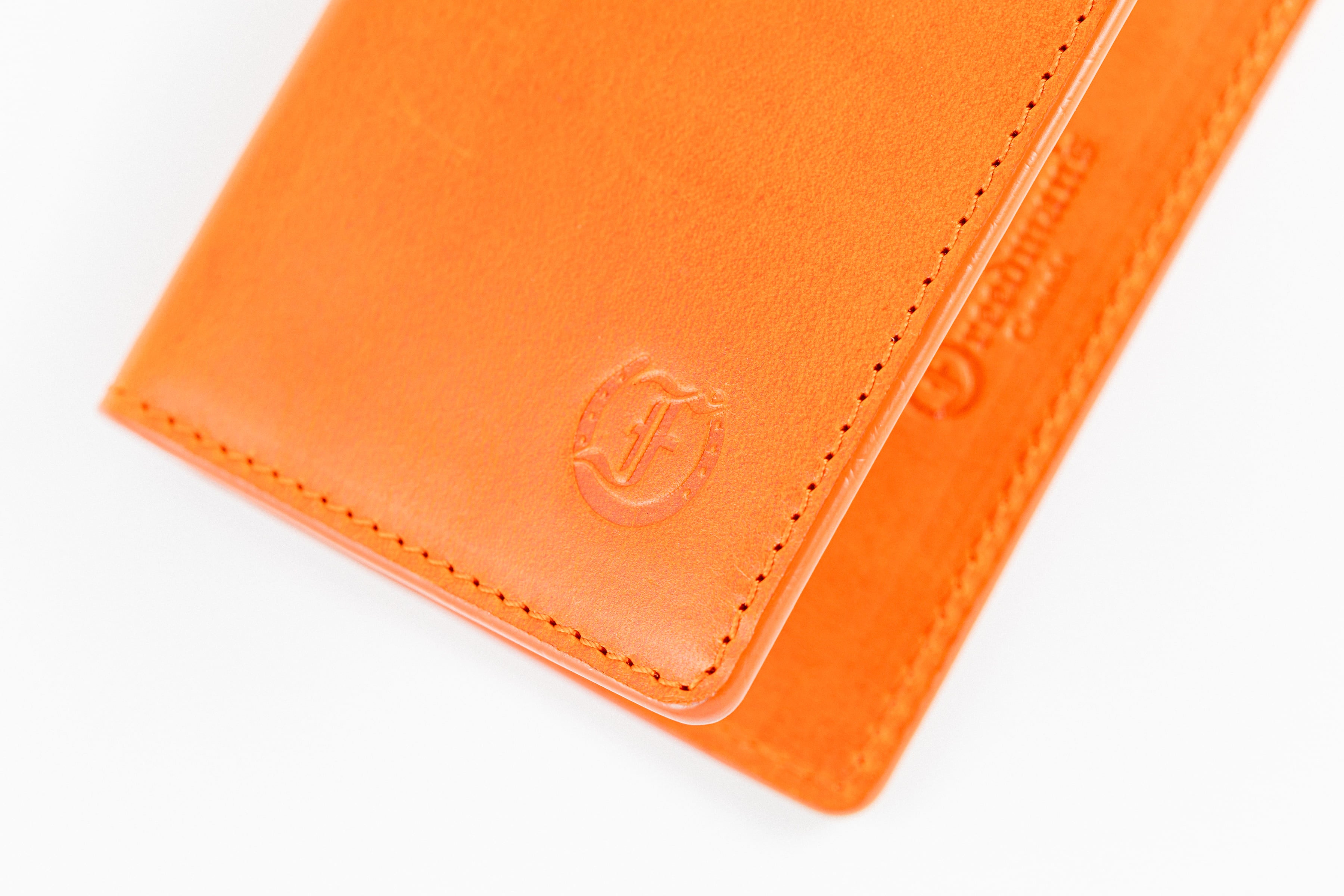 Freedman's Credit Card Holder: Logo Detail on Orange Leather