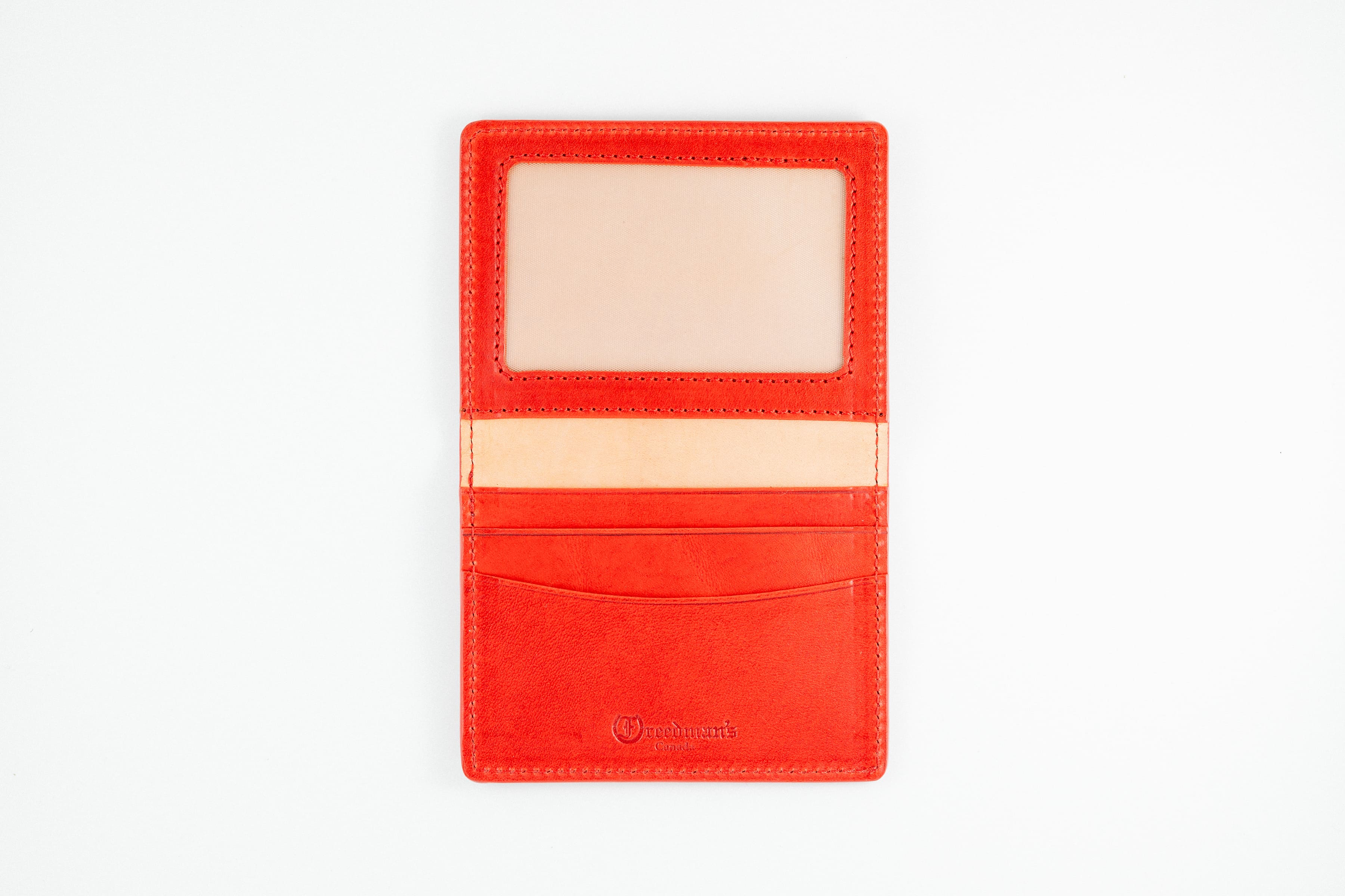 Freedman's Credit Card Holder: Black Leather Wallet, Open View Showing Card Slots and ID Window - Red