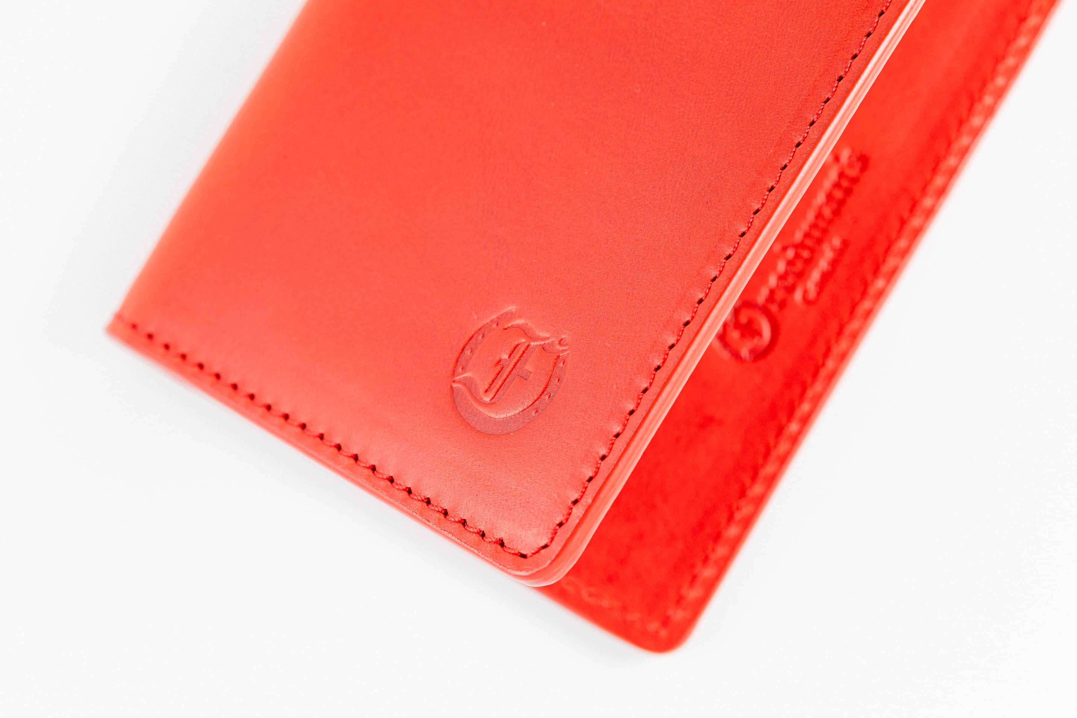 Freedman's Credit Card Holder: Logo Detail on Red Leather