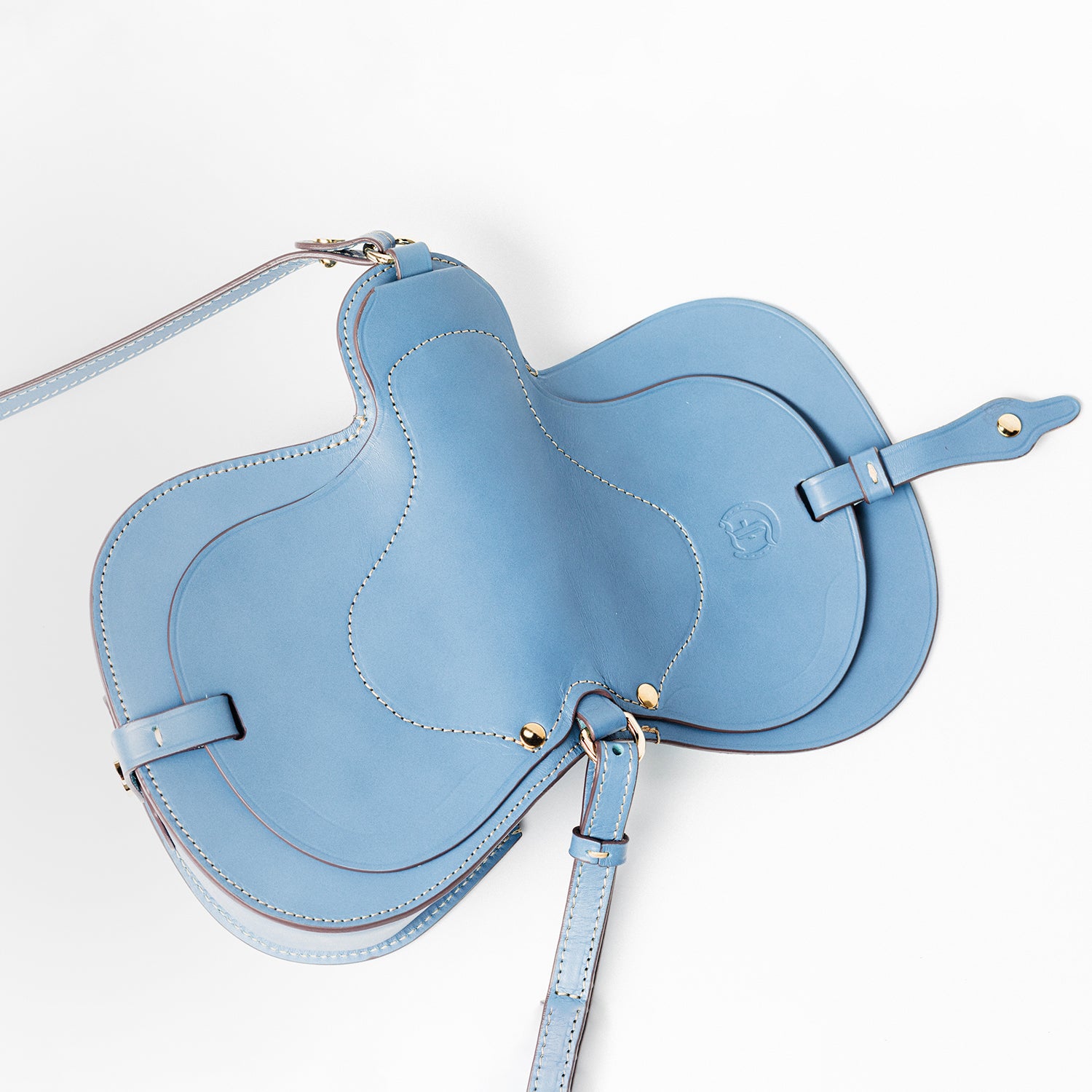 Freedman's Derby Shoulder Bag: Eye-Catching Saddle-Shaped Handbag, Blue Leather with Adjustable Strap and Gold Hardware