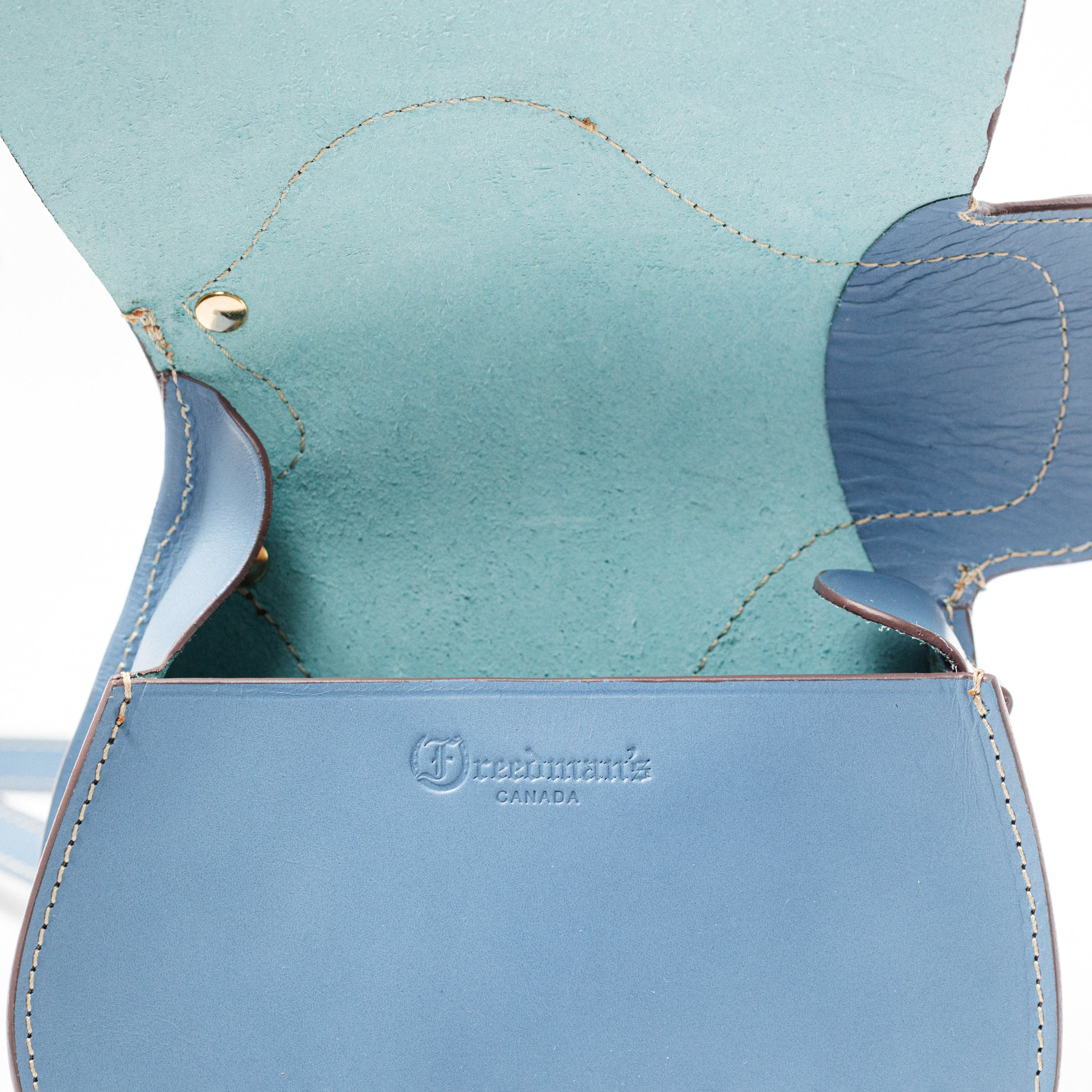 Freedman's Derby Shoulder Bag: Close-up of Open Interior with Brand Logo and Material Detail