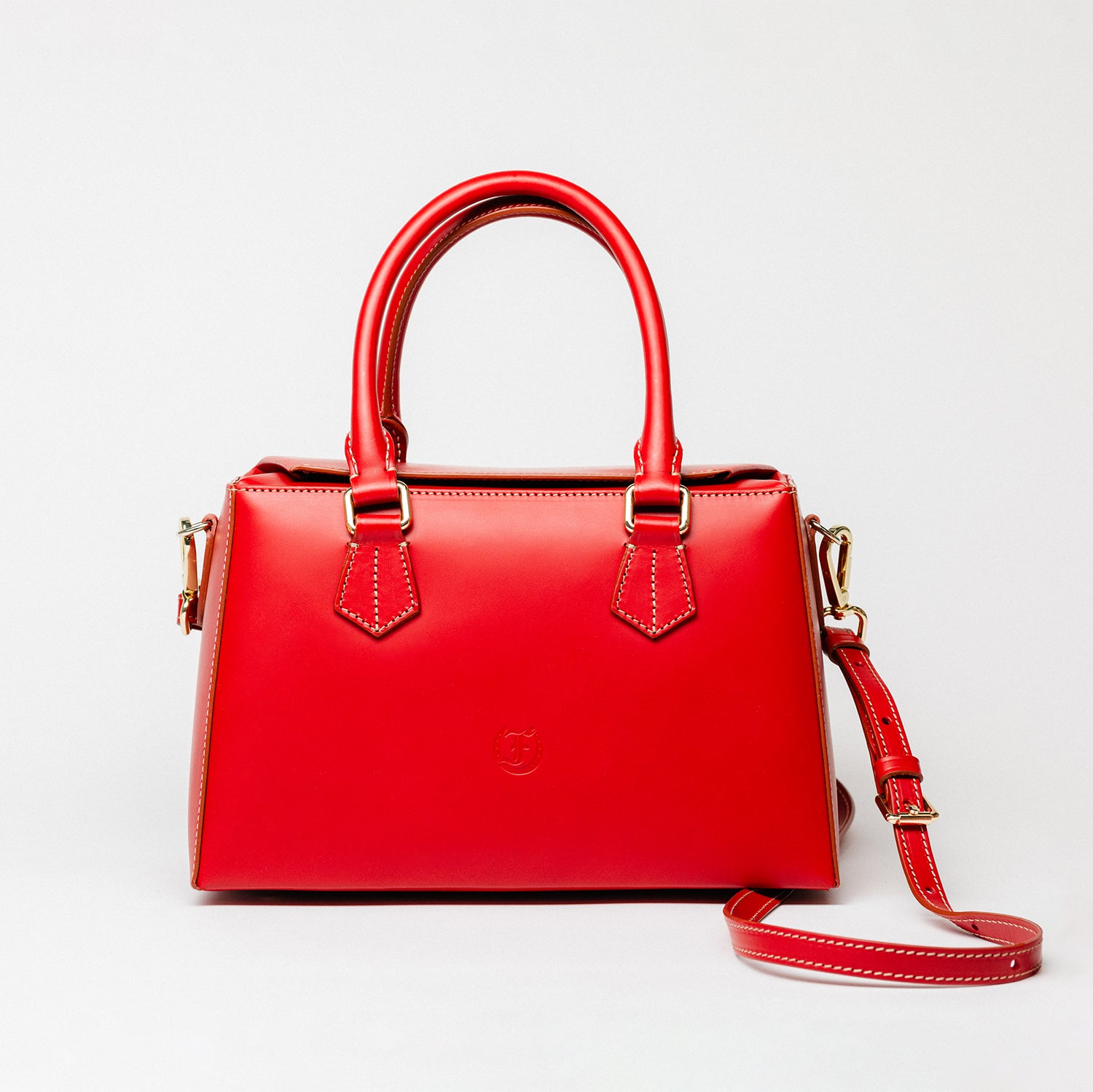 Freedman's Dormeuse Bag: Red Leather Handbag with Top Handle and Gold Hardware
