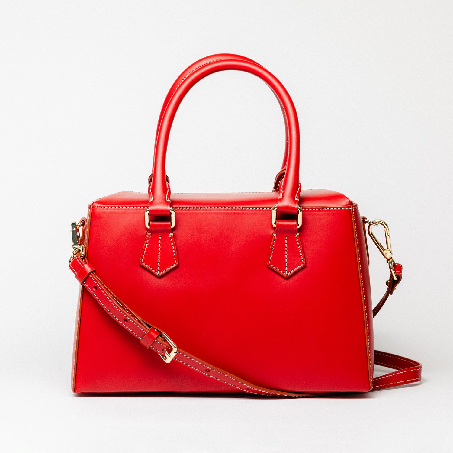 Freedman's Dormeuse Bag: Red Leather Handbag with Top Handle and Gold Hardware