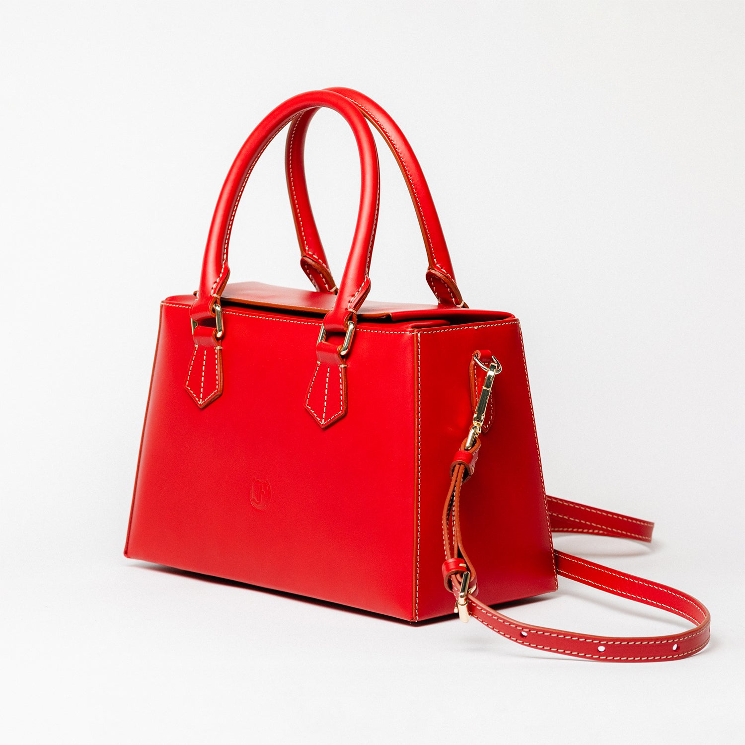 Freedman's Dormeuse Bag: Red Leather Handbag with Top Handle and Gold Hardware