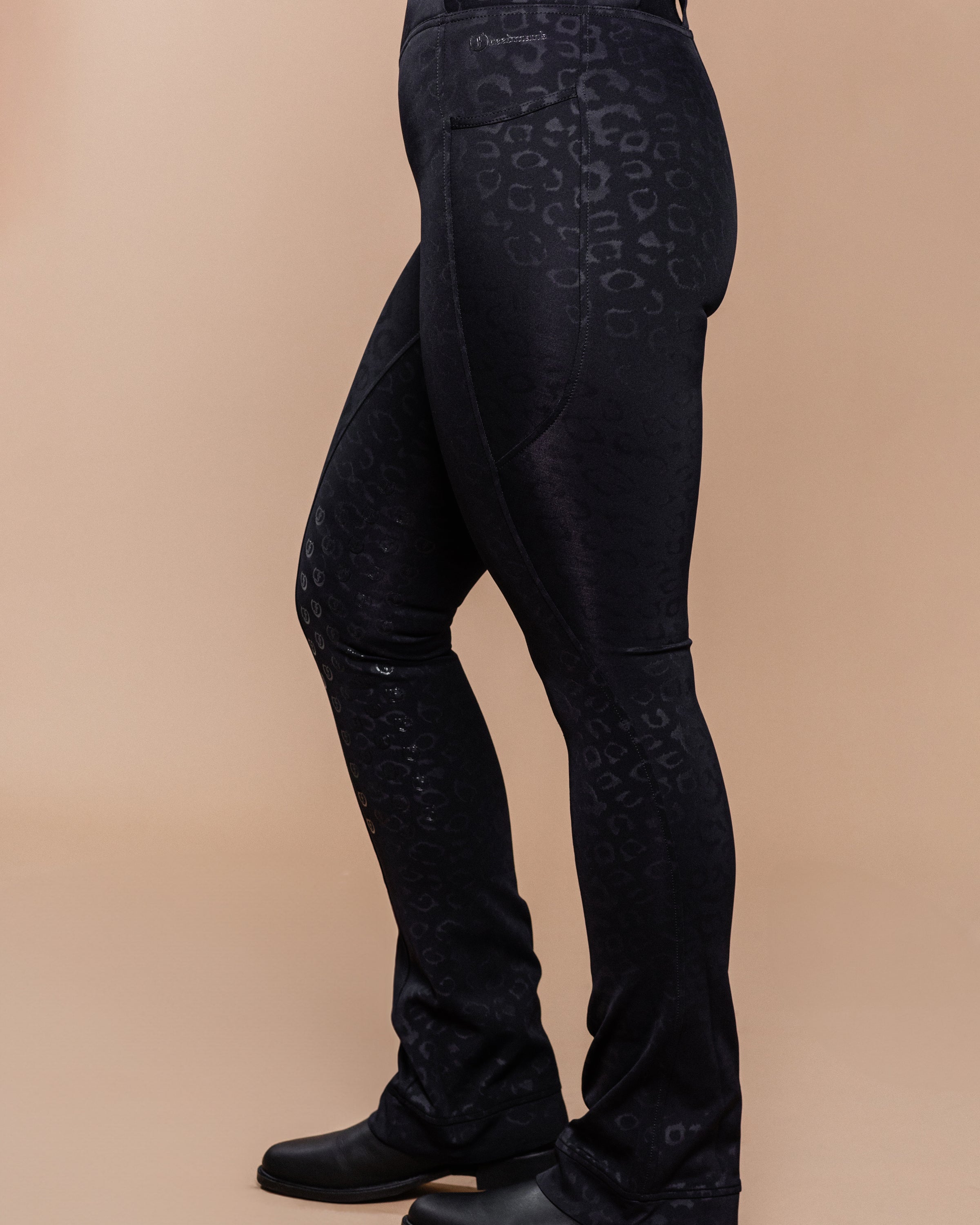 Stylish Tous les Jours Jods - Black Cheetah by Freedman's – sleek, comfortable, and perfect for equestrian fashion. - Side View