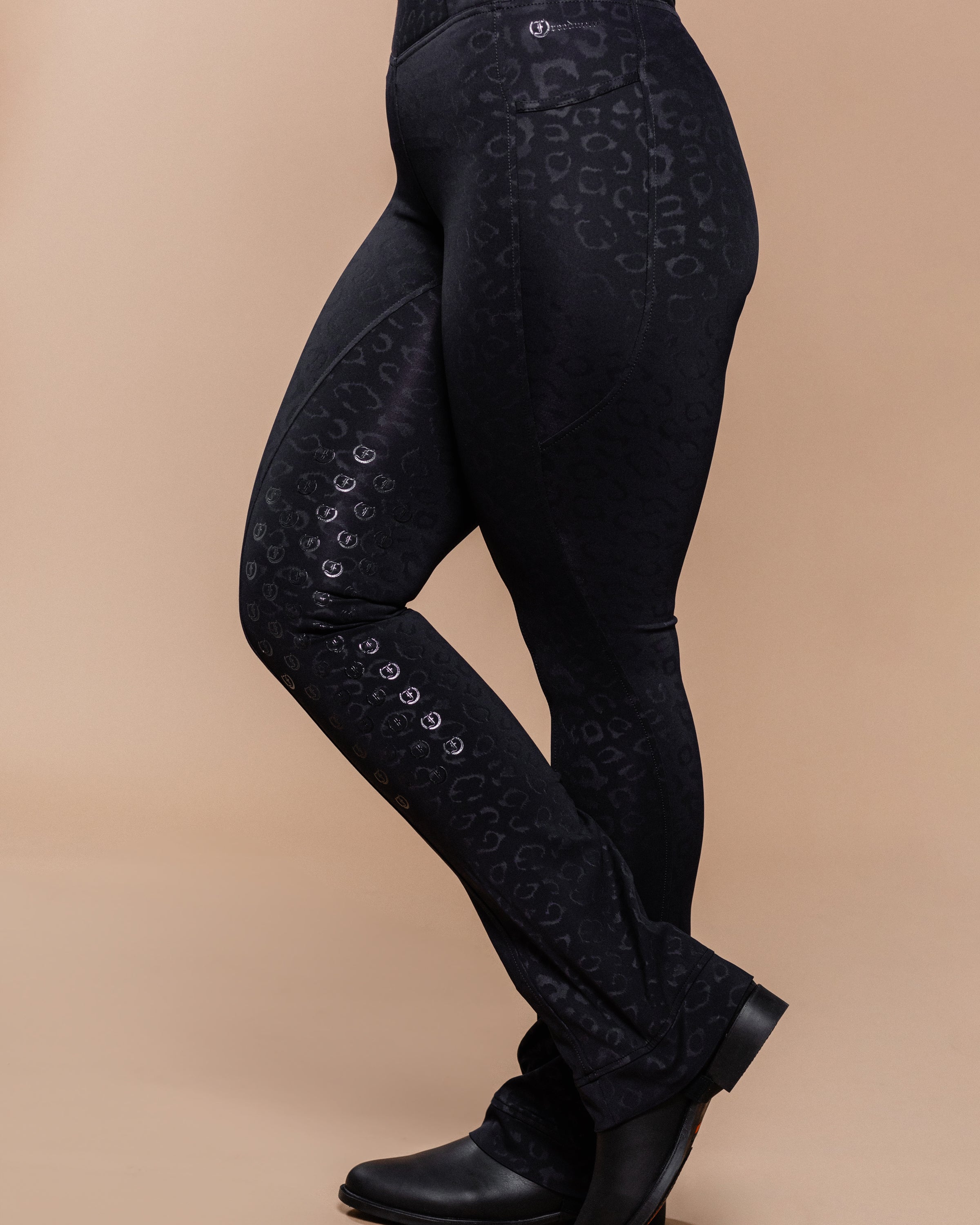 Stylish Tous les Jours Jods - Black Cheetah by Freedman's – sleek, comfortable, and perfect for equestrian fashion.