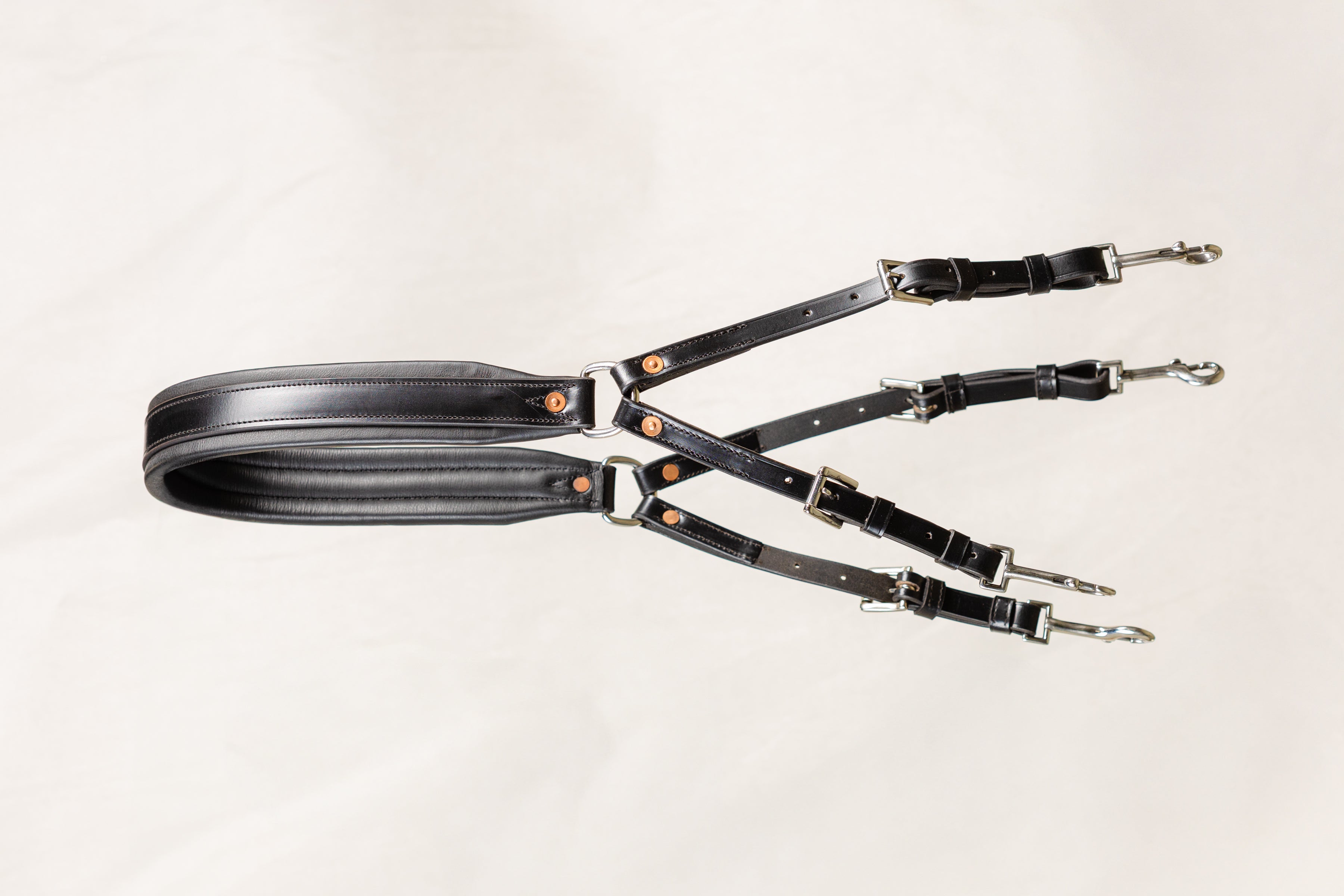 Black Leather Freedman Tail Set complete with Buckles, Rings, and Snap Closures.