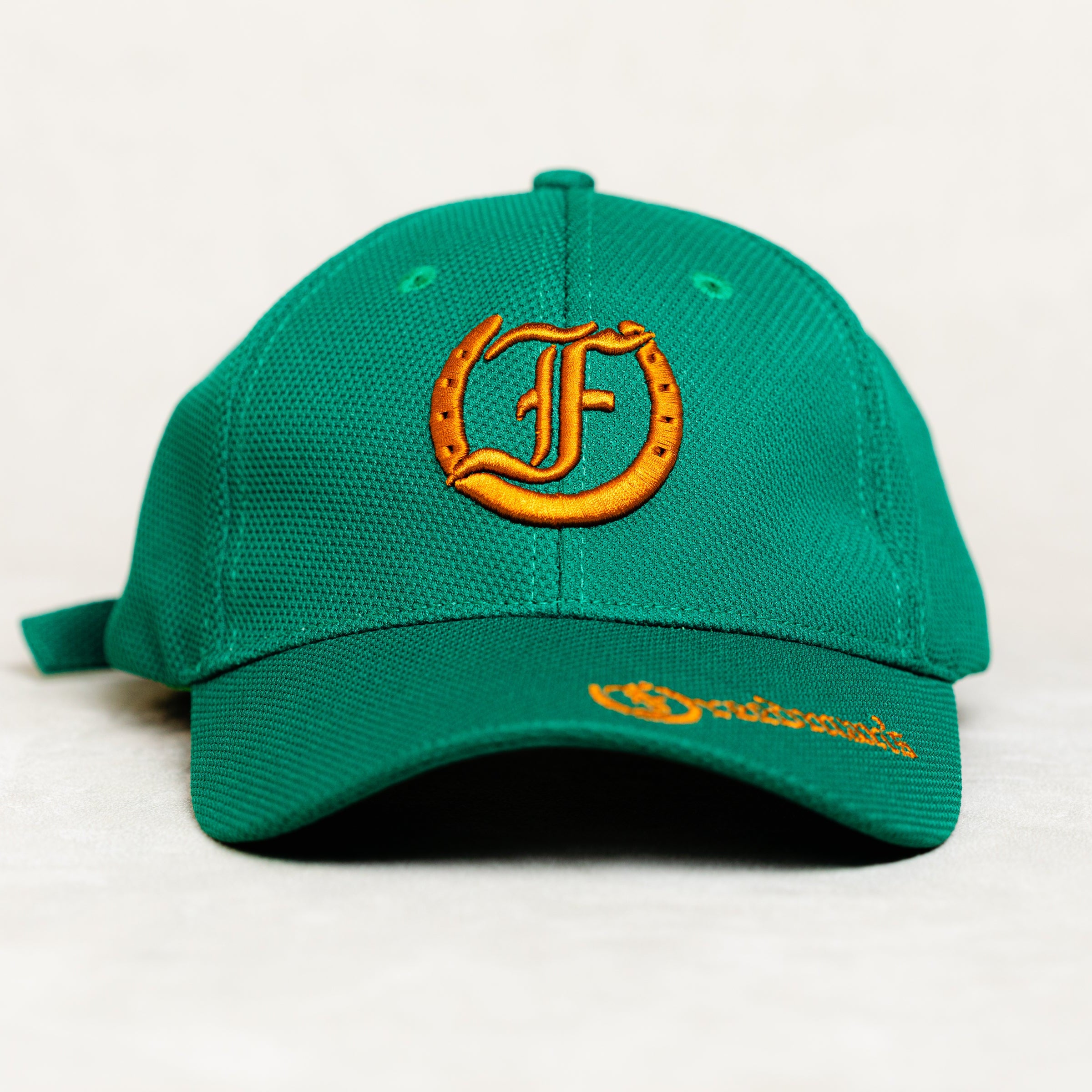 Freedman's Equestrian Mesh Ball Cap - Green Hat with Gold Horseshoe F Freedman's Logo