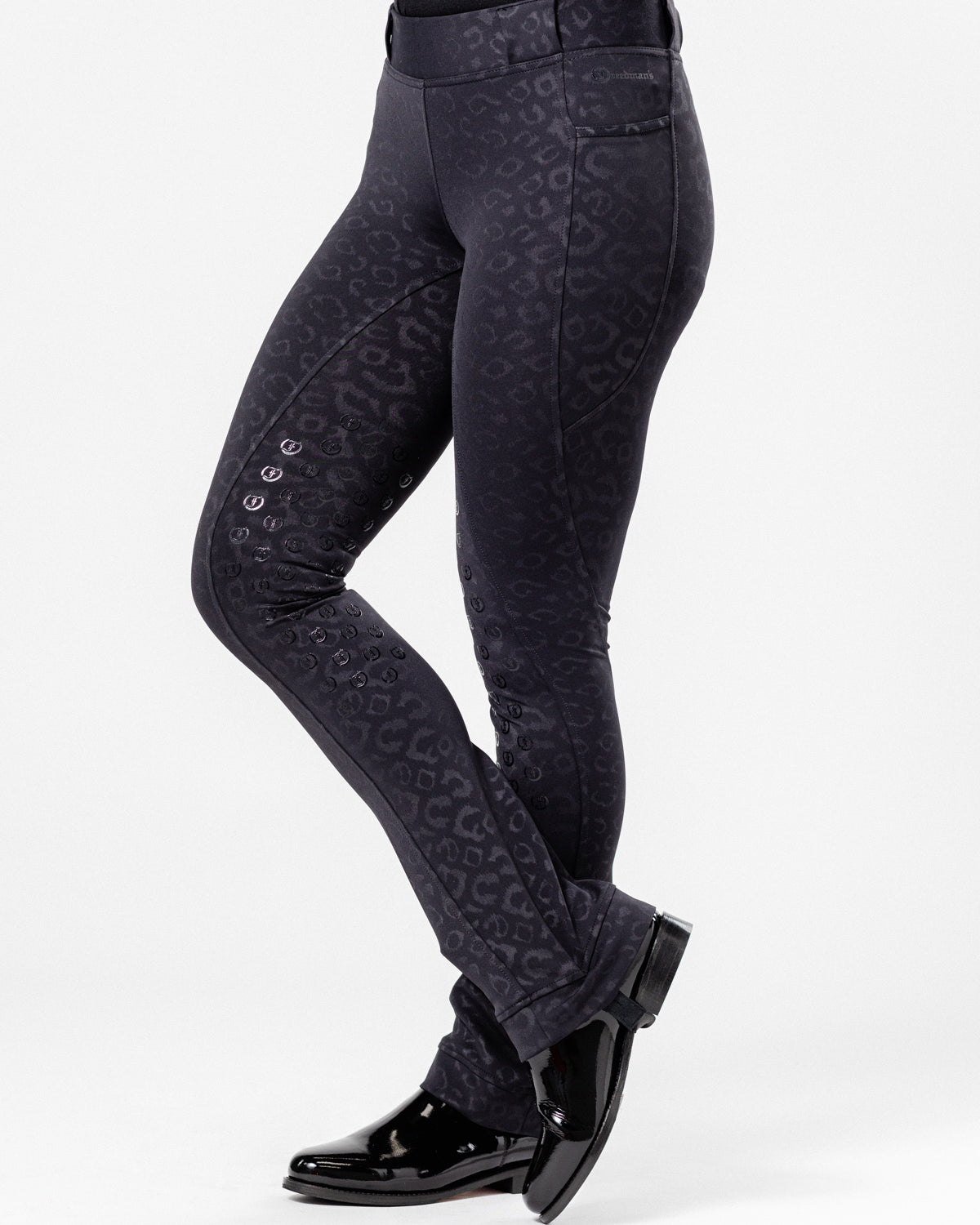 Stylish Tous les Jours Jods - Black Cheetah by Freedman's – sleek, comfortable, and perfect for equestrian fashion.