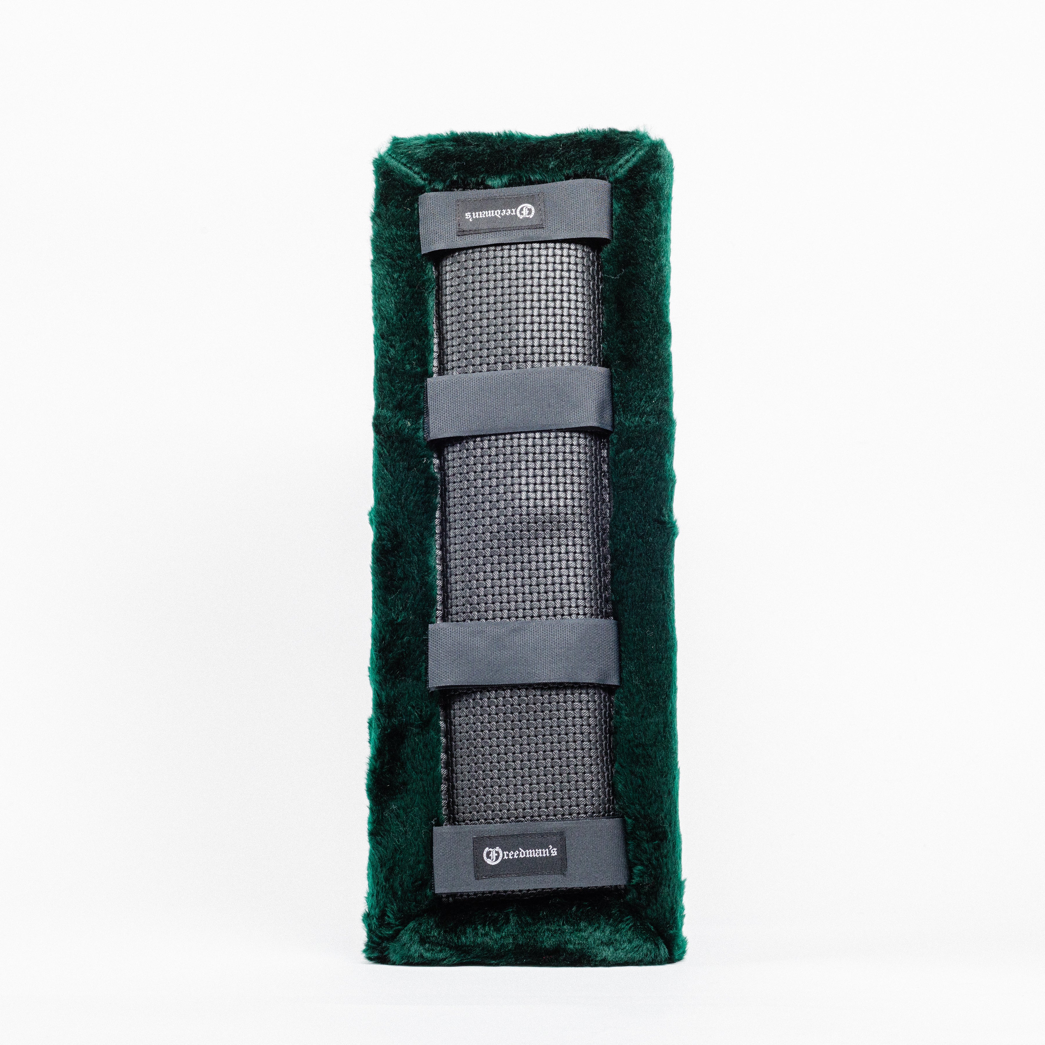 Black Fleece Back Pad by Freedman's, back-view of textured dark green fabric"