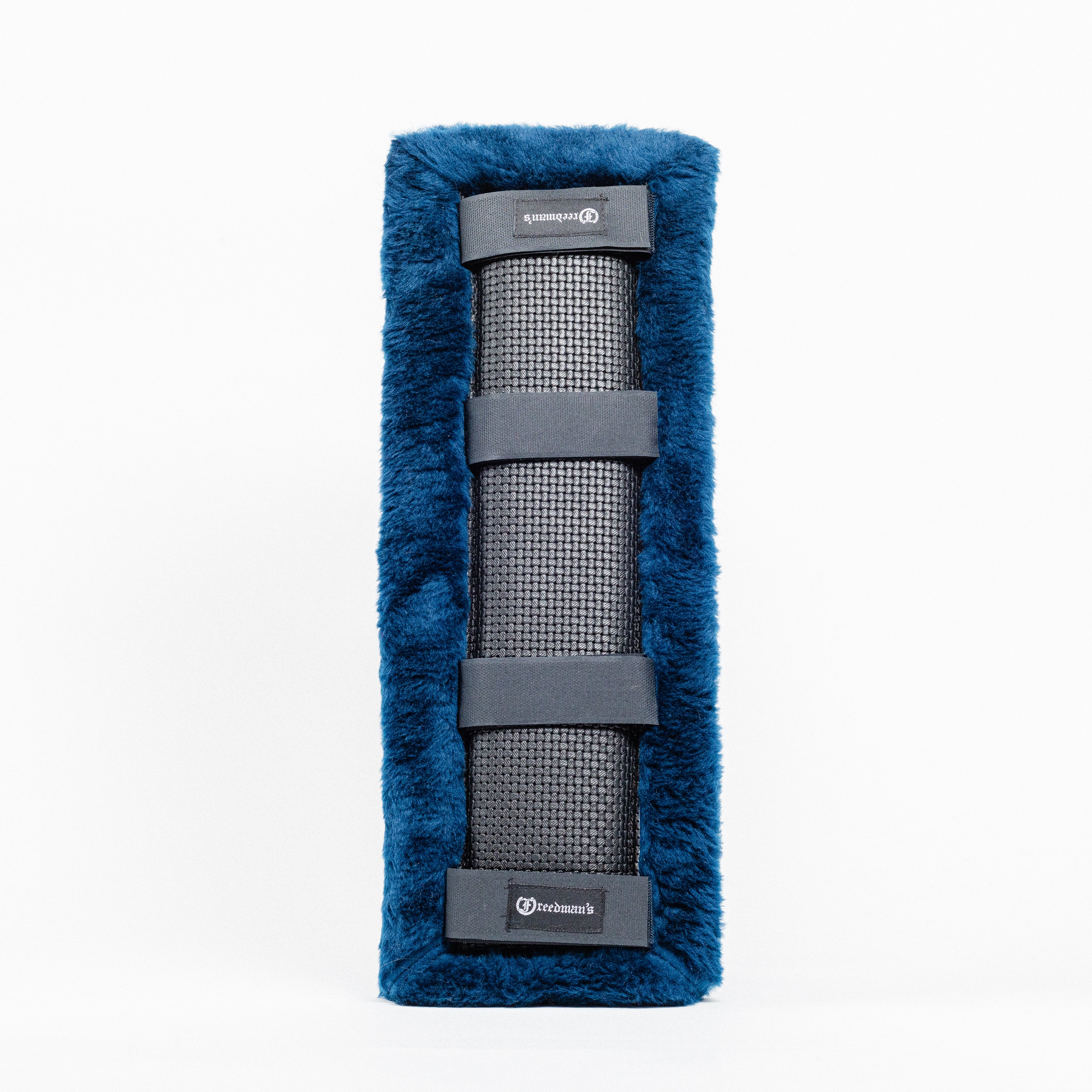 Black Fleece Back Pad by Freedman's, back-view of textured blue fabric