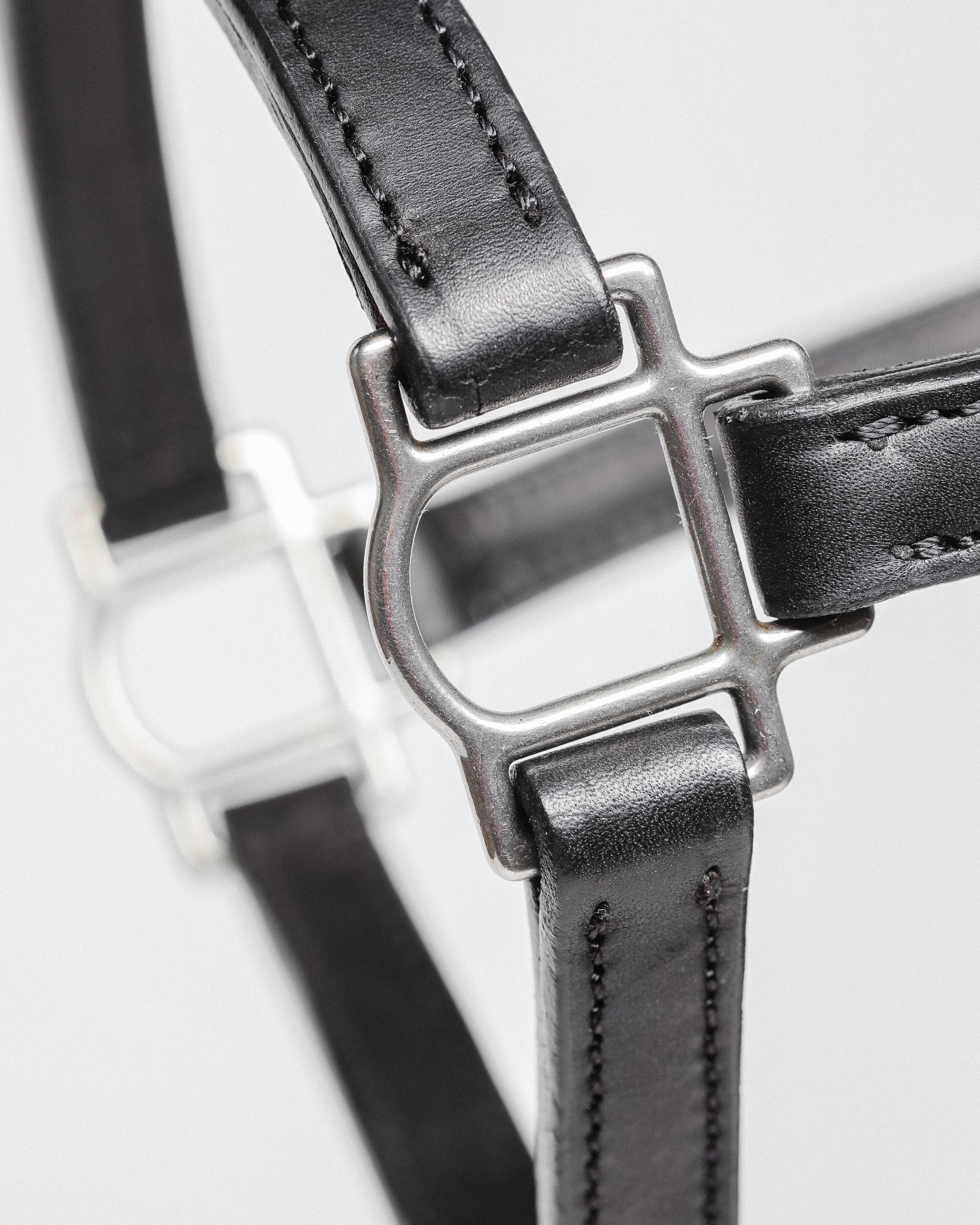 Close-up of 3/4" Double Stitched Fixed Chin Halter by Freedman's, Showing Metal Hardware and Stitching