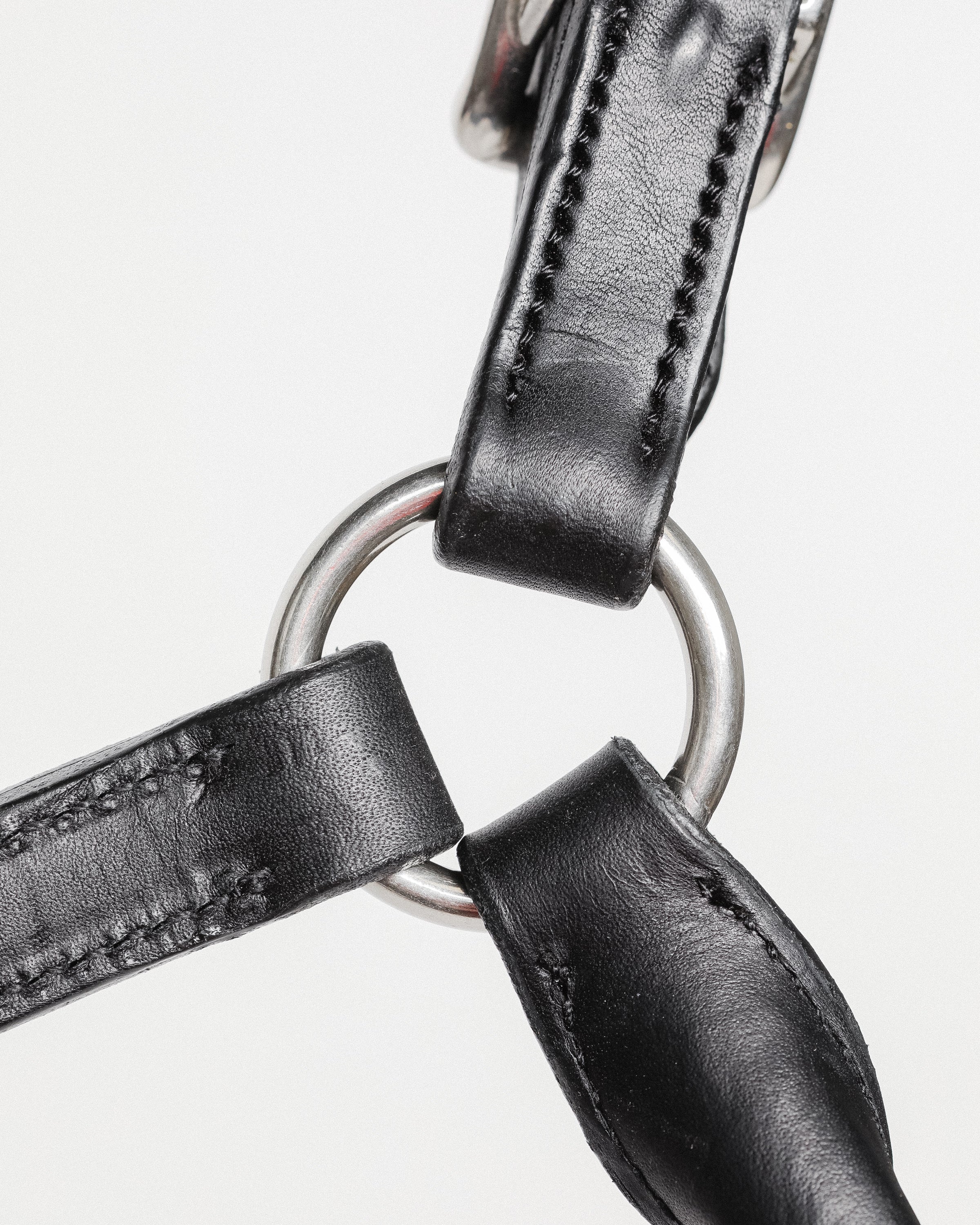 Close-up of 3/4" Double Stitched Fixed Chin Halter by Freedman's, Showing Metal Hardware and Stitching