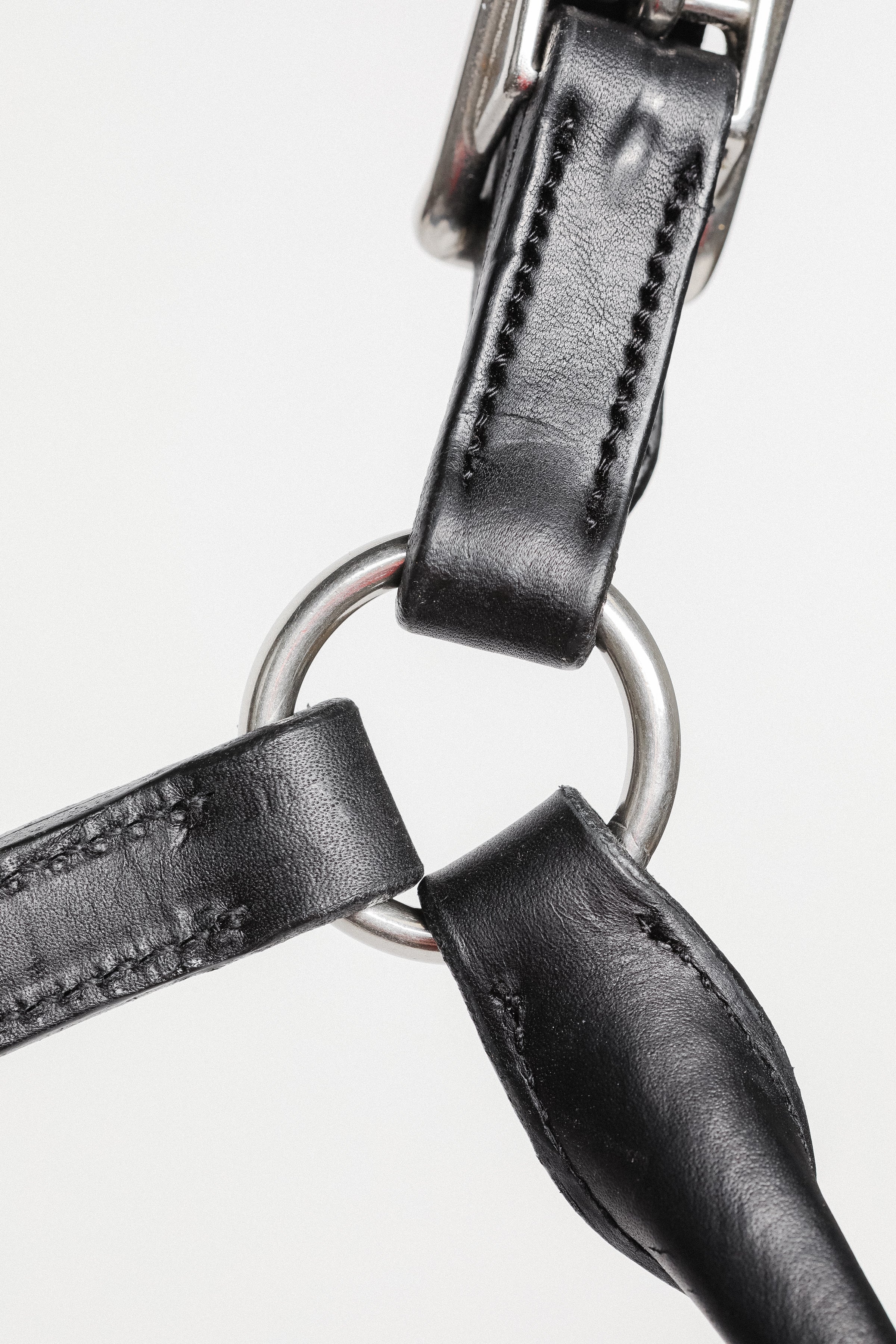 Close-up of 3/4" Double Stitched Fixed Chin Halter by Freedman's, Showing Metal Hardware and Stitching