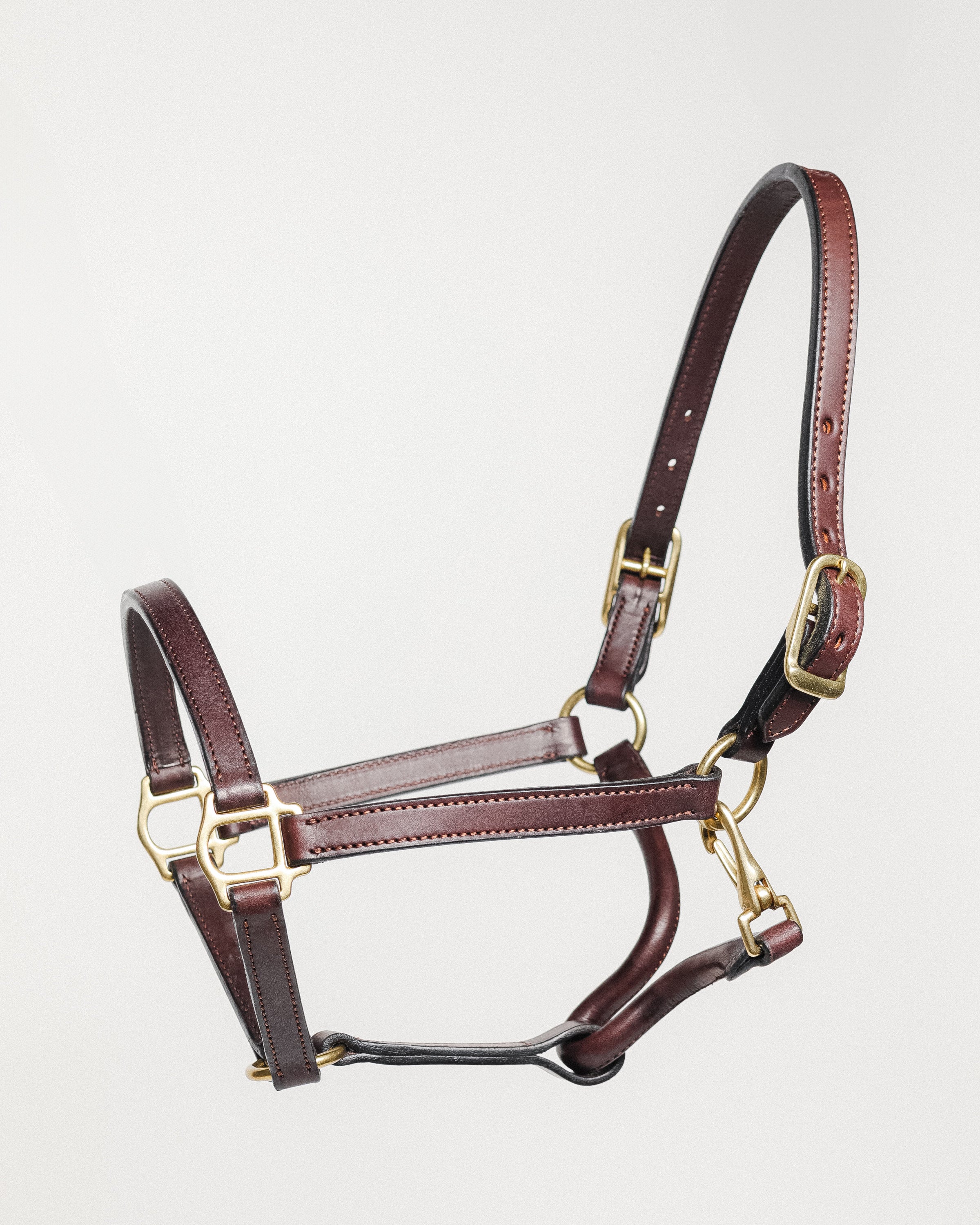 Image of 3/4" Double Stitched Fixed Chin Halter by Freedman's, Brown Leather Horse Halter