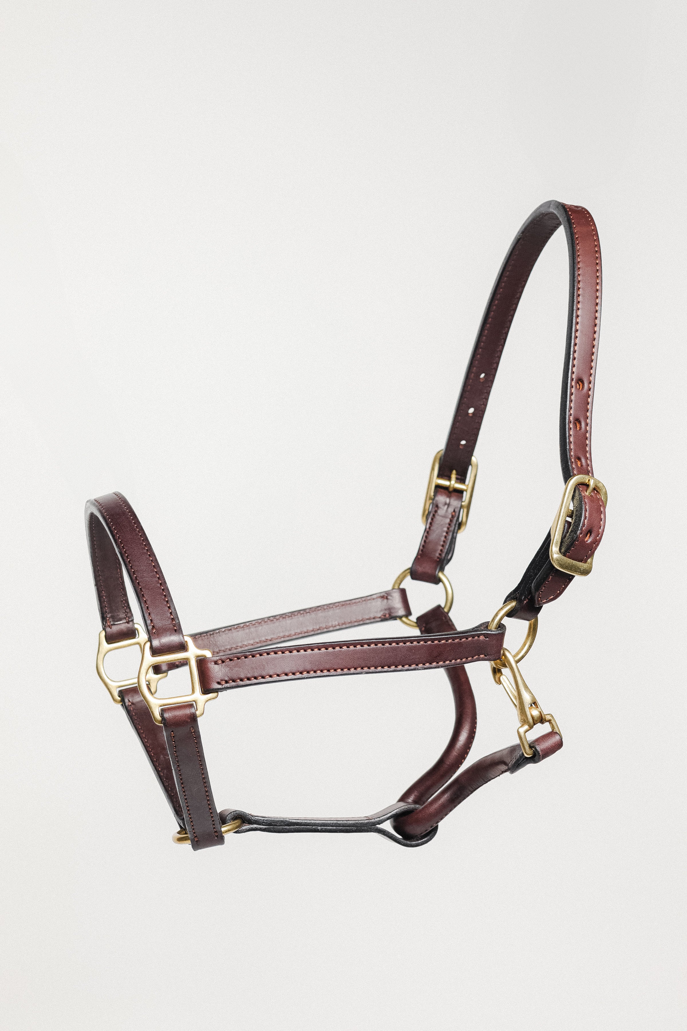 Image of 3/4" Double Stitched Fixed Chin Halter by Freedman's, Brown Leather Horse Halter
