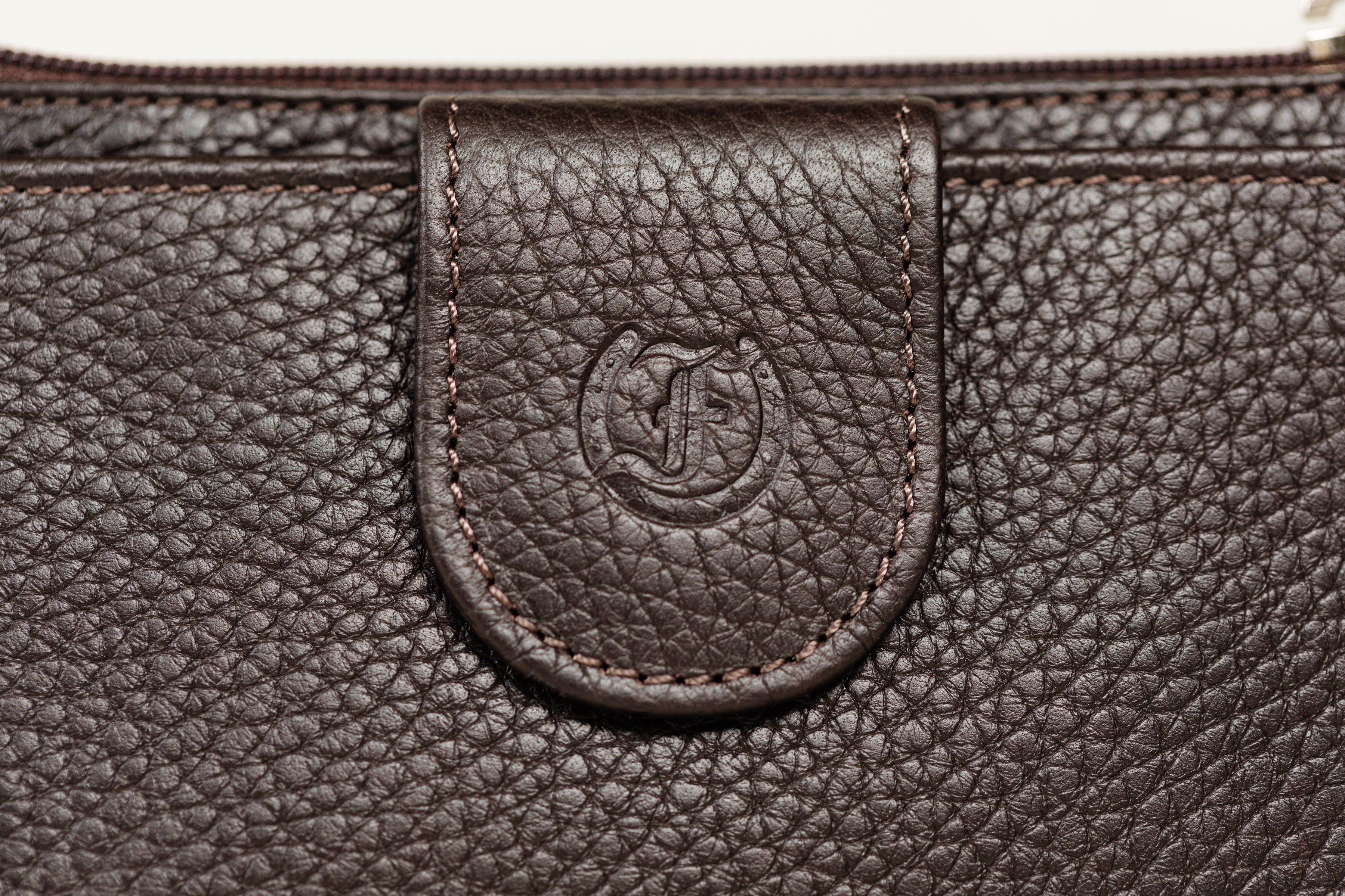 Textured Brown Leather Wallet with Freedman's Logo Branding