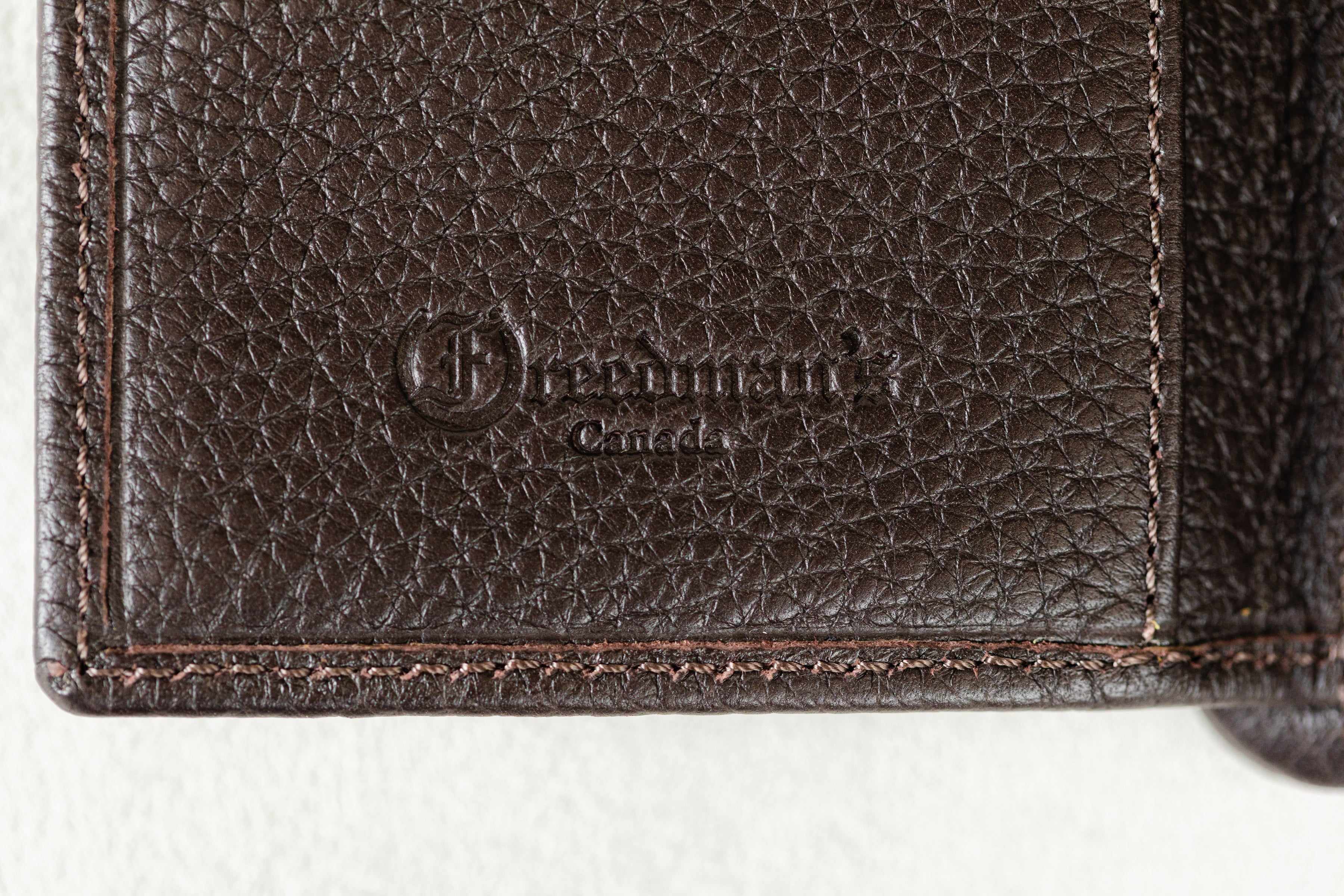 Textured Brown Leather Wallet with Freedman's Canada Branding