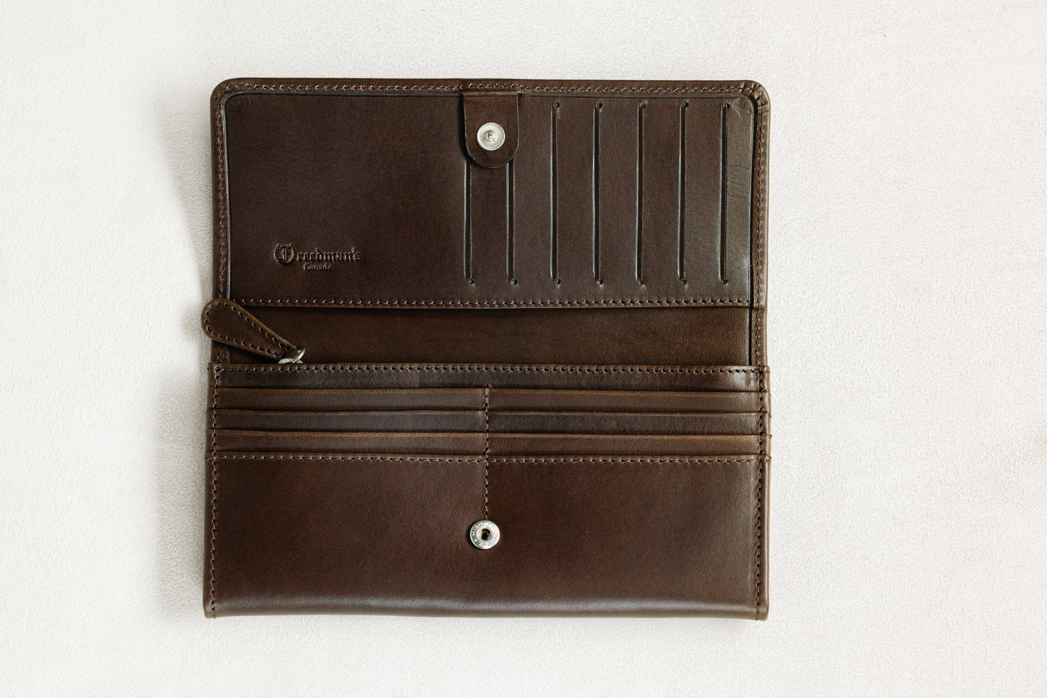 Interior of Brown Leather Freedman's Wallet for Women Showing Compartments