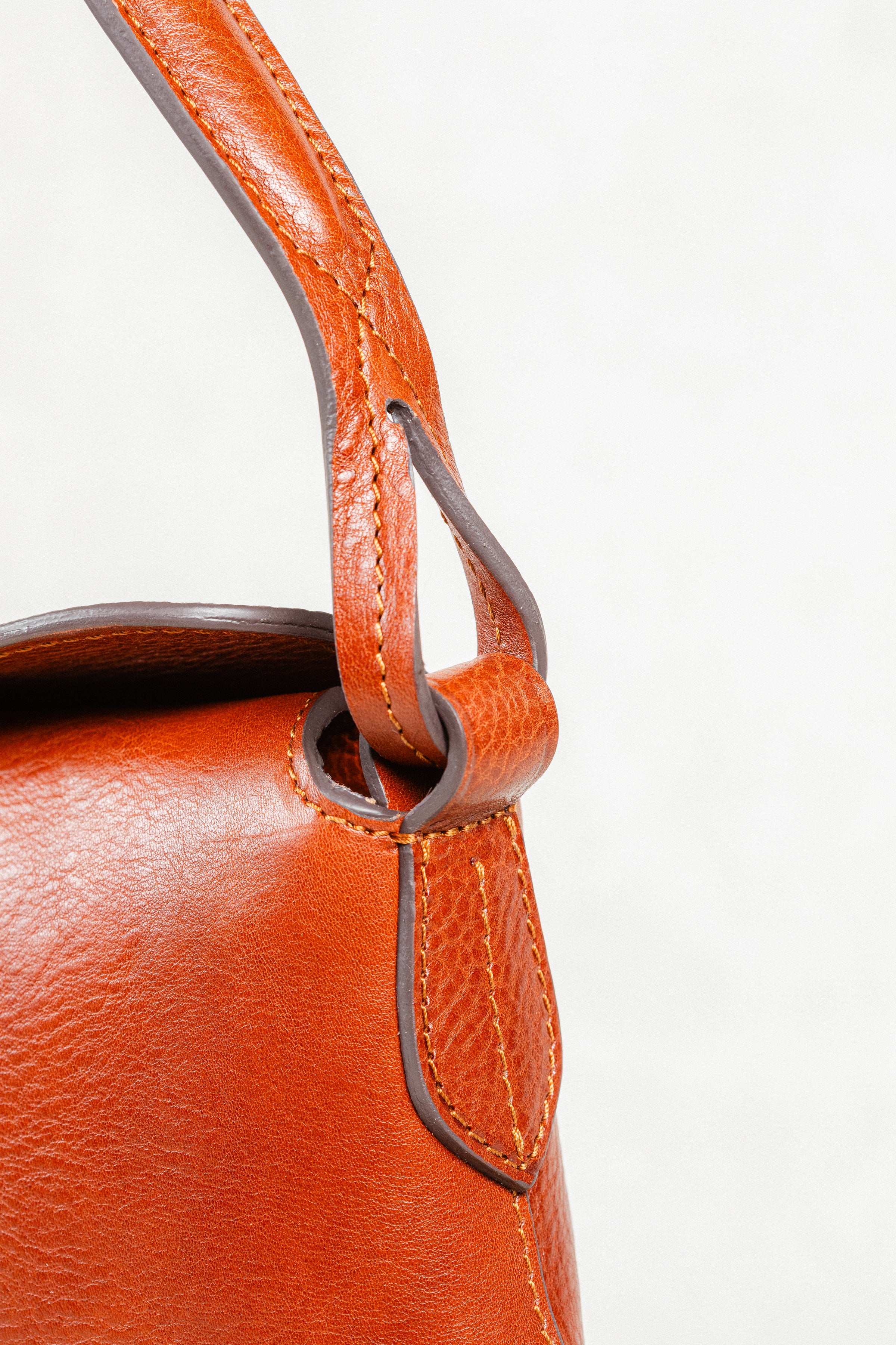 Chestnut Leather Murphy Bag Handle by Freedman's, Showing Construction and Seam
