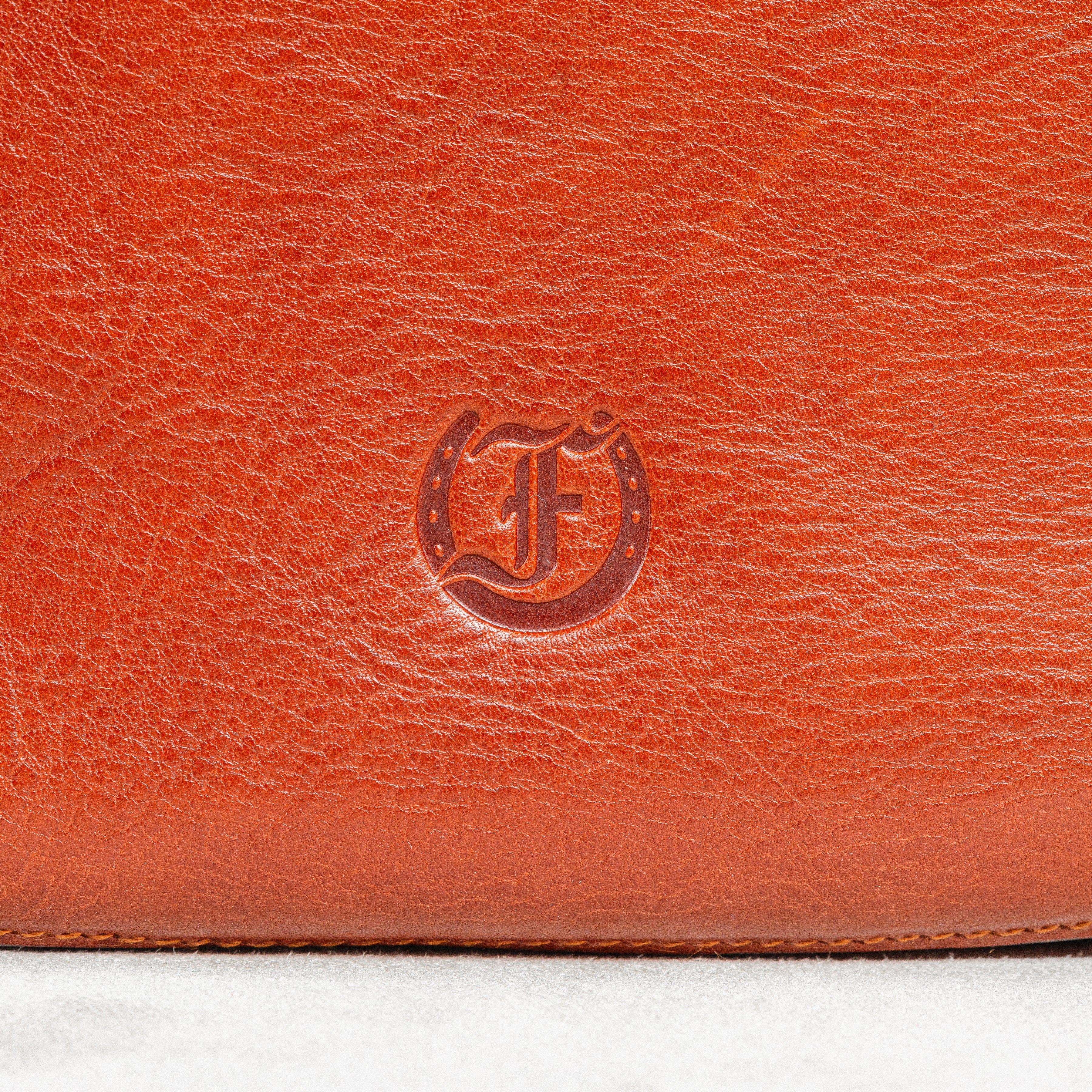 Freedman's Brand Logo, Detailed View on Chestnut Leather