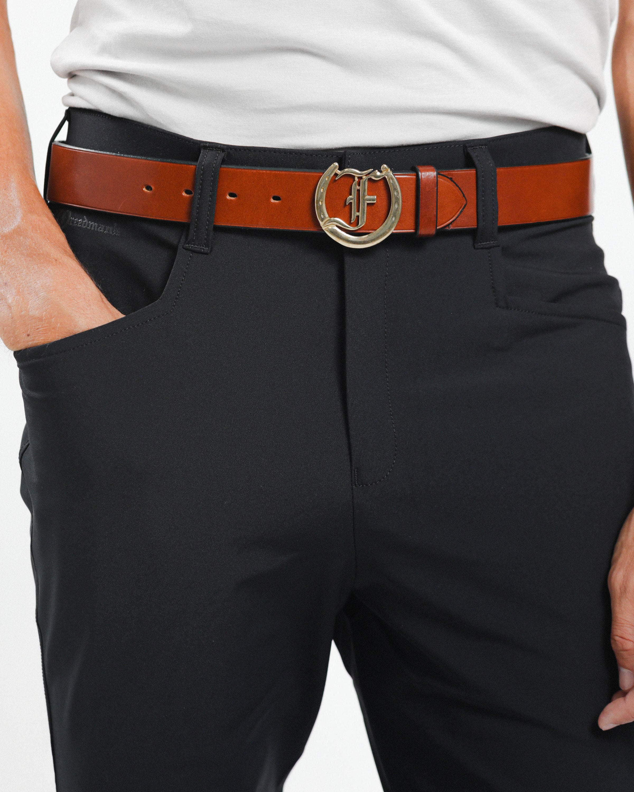 Close up of Men's Performance Jods by Freedman's, equestrian riding breeches.