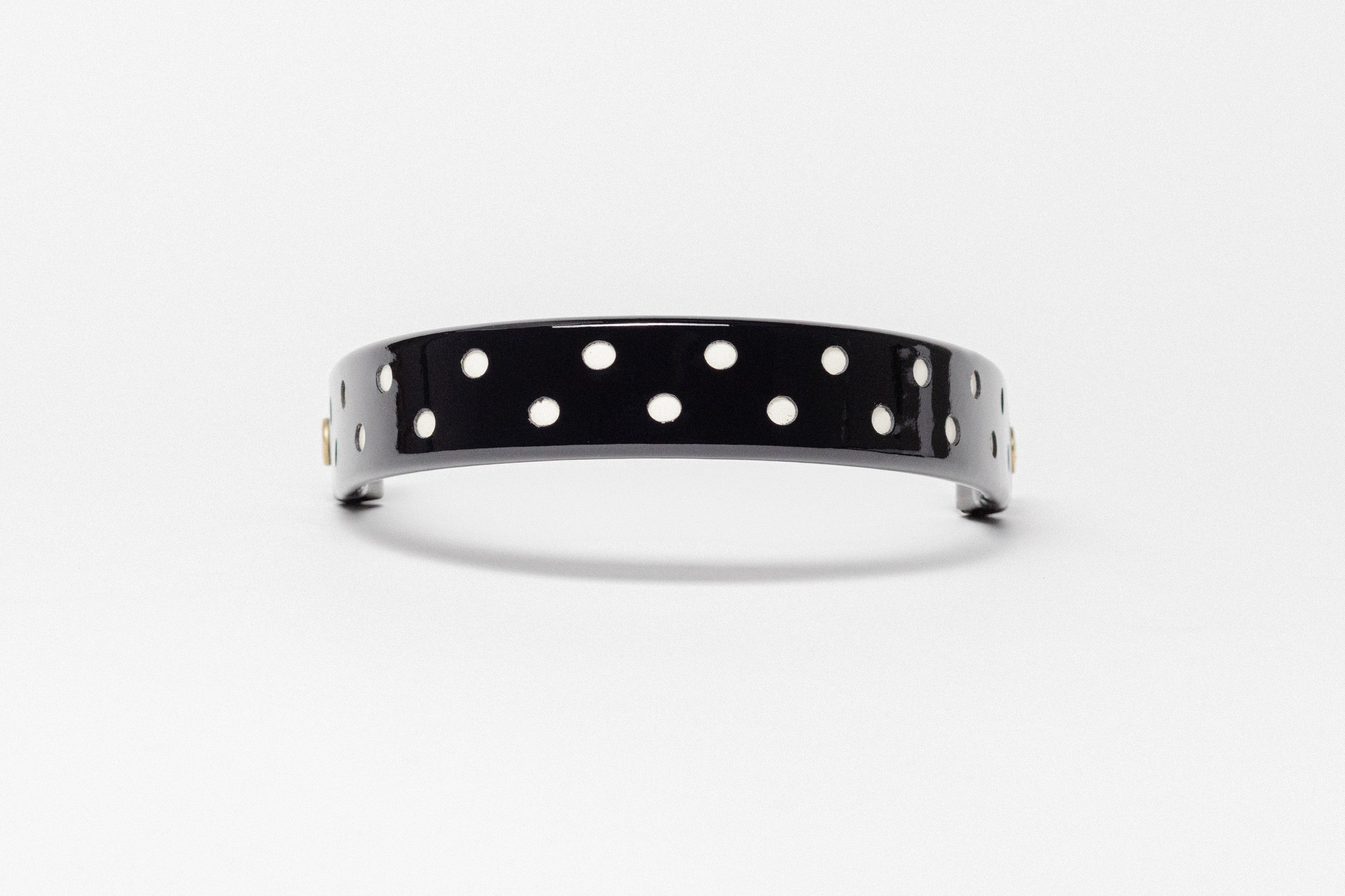 Freedman's Wide Tapered 13" Black Patent Leather Browband with small white dots.