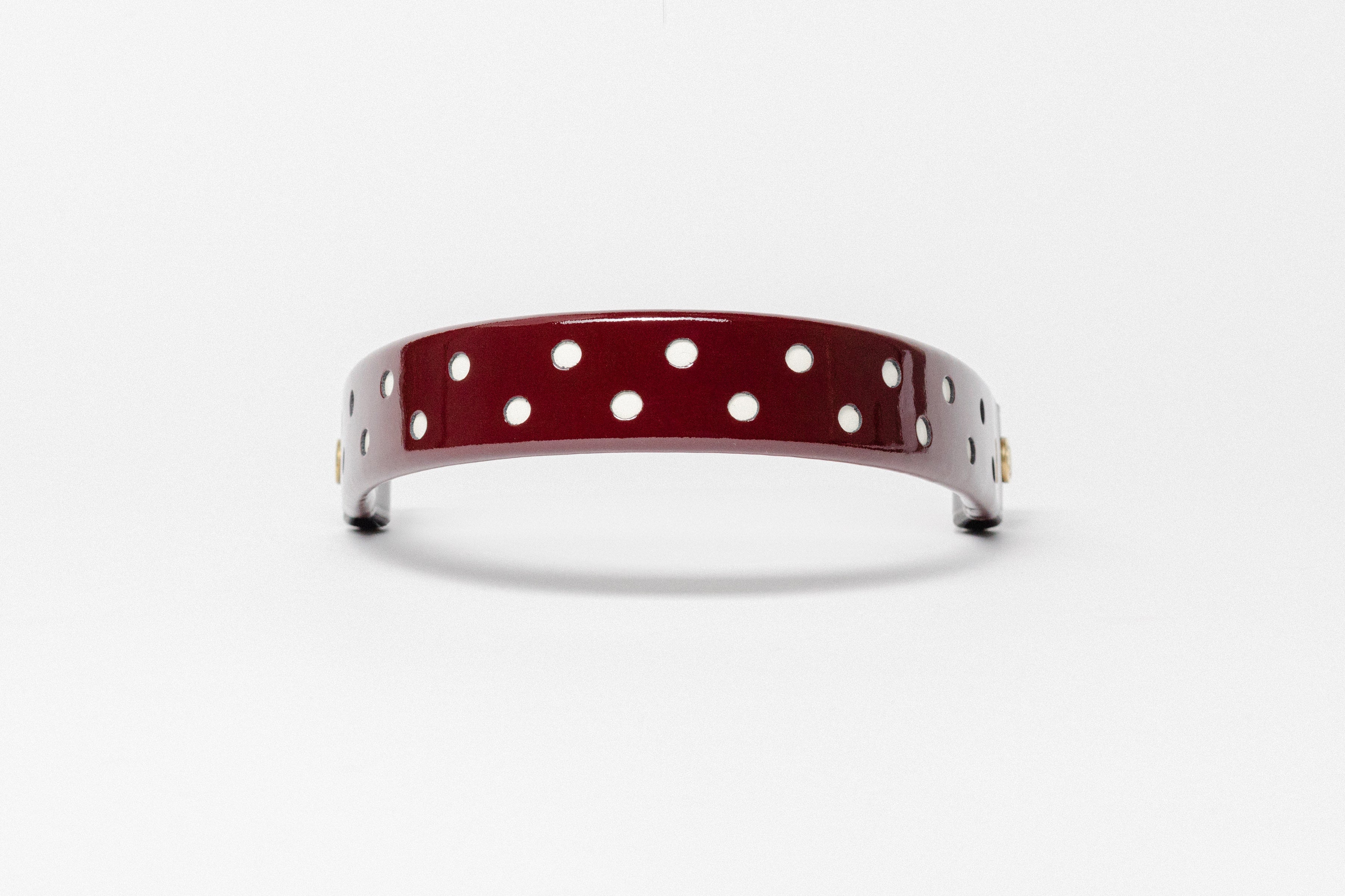 Freedman's Wide Tapered 13" Burgundy Patent Browband with small white dots.