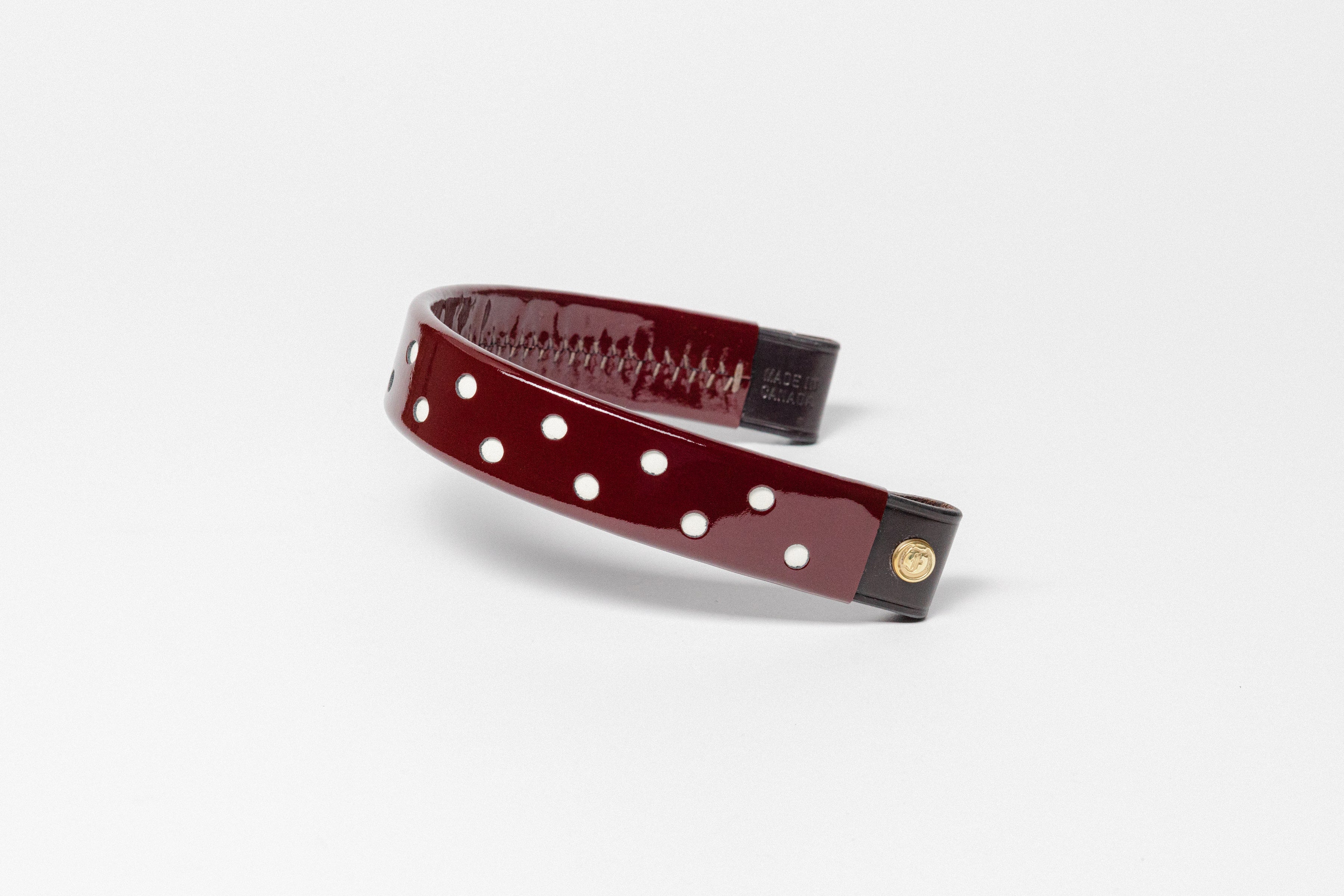Freedman's Wide Tapered 13" Burgundy Patent Leather Browband with small white dots.