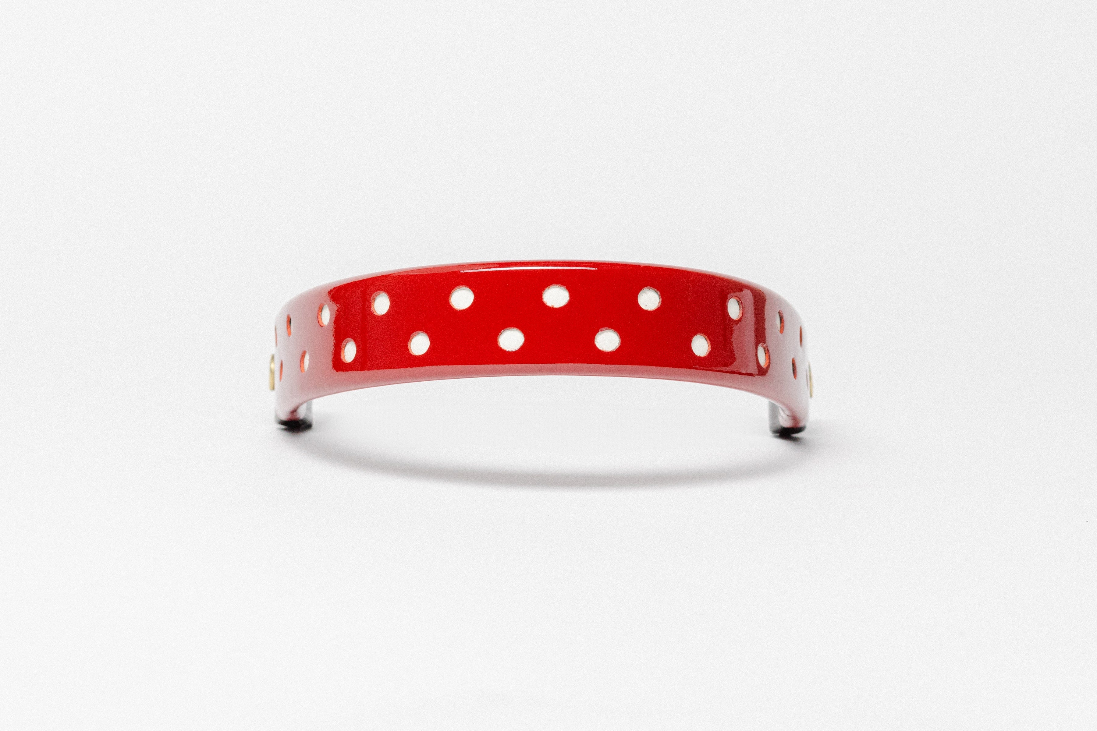 Freedman's Wide Tapered Red Patent Leather Browband, red patent with small white dots.