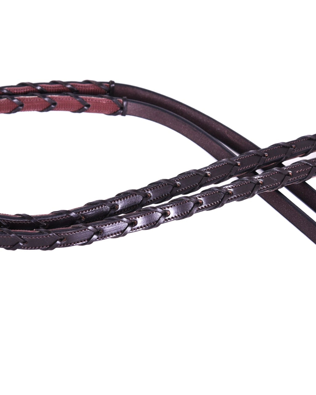 Inside Rubber Laced Reins: Leather Reins with Rubber Inside Grip, Laced Detailing, and Buckle Closures