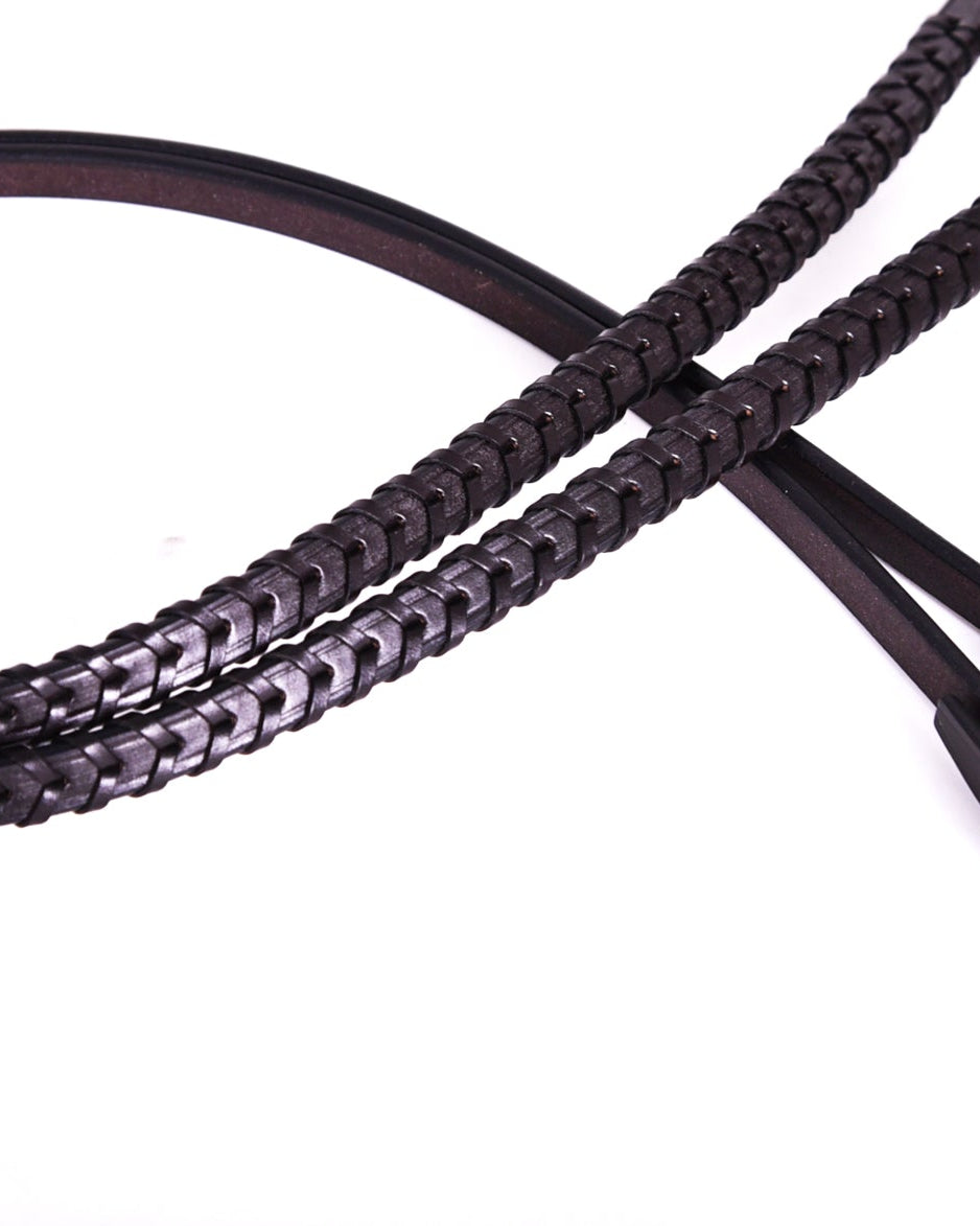 Close-up of Finely Laced Reins Detailing Lacing and Texture -