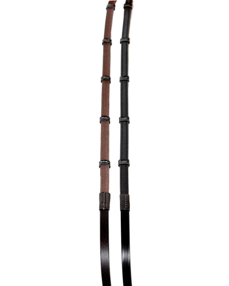 Inside Rubber Ratchet Reins: Leather Reins with Rubber Inside Grip, Ratchet Detailing, and Buckle Closures